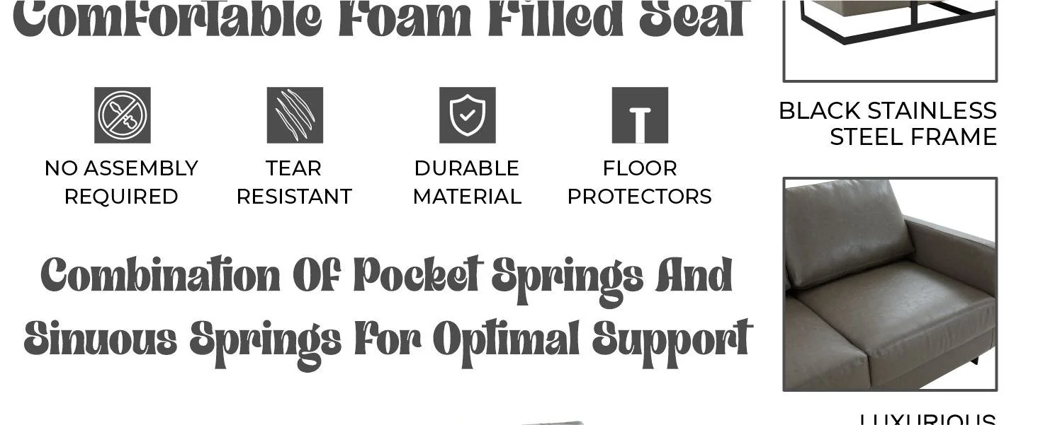 Lincoln Grey Leather Sofa With Black Frame