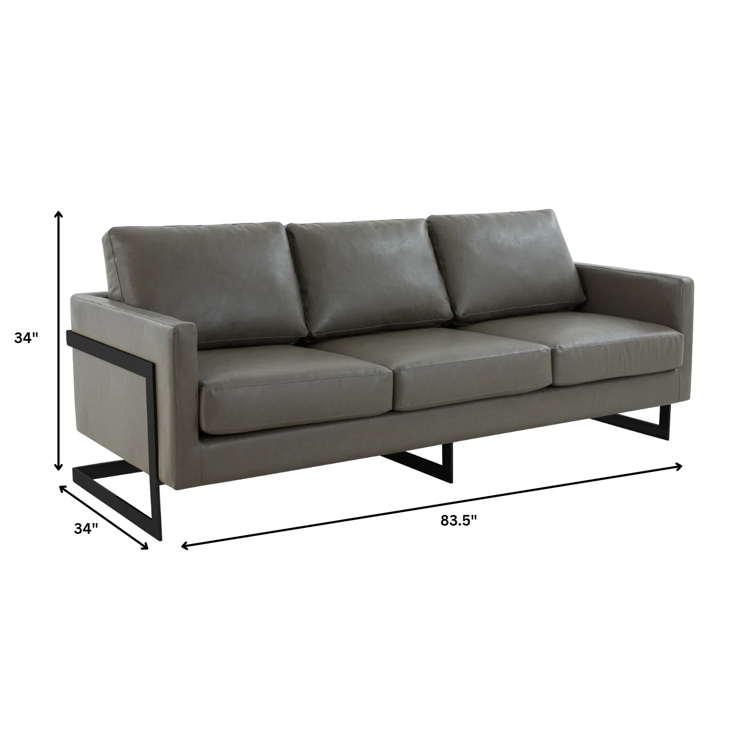 Lincoln Grey Leather Sofa With Black Frame
