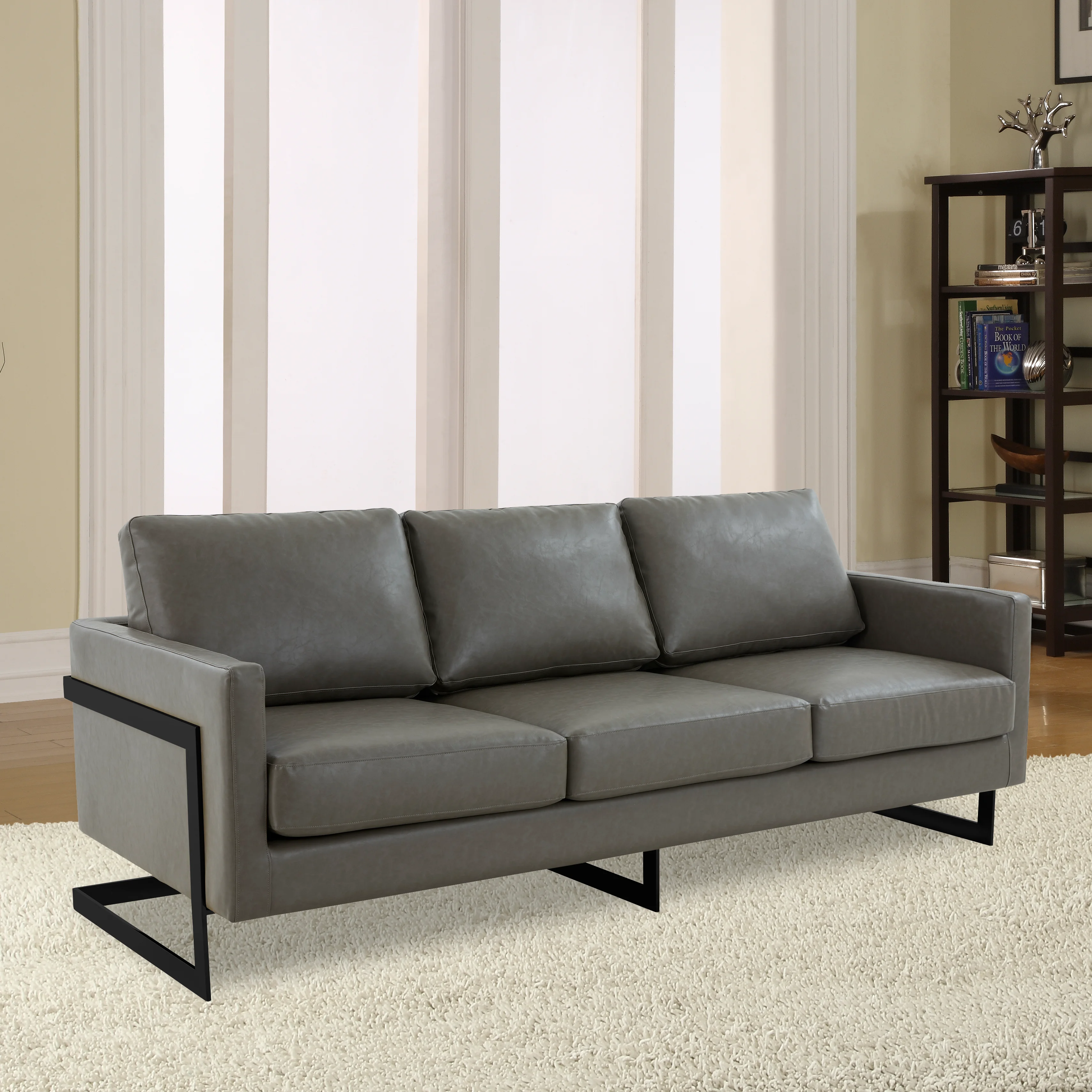 Lincoln Grey Leather Sofa With Black Frame