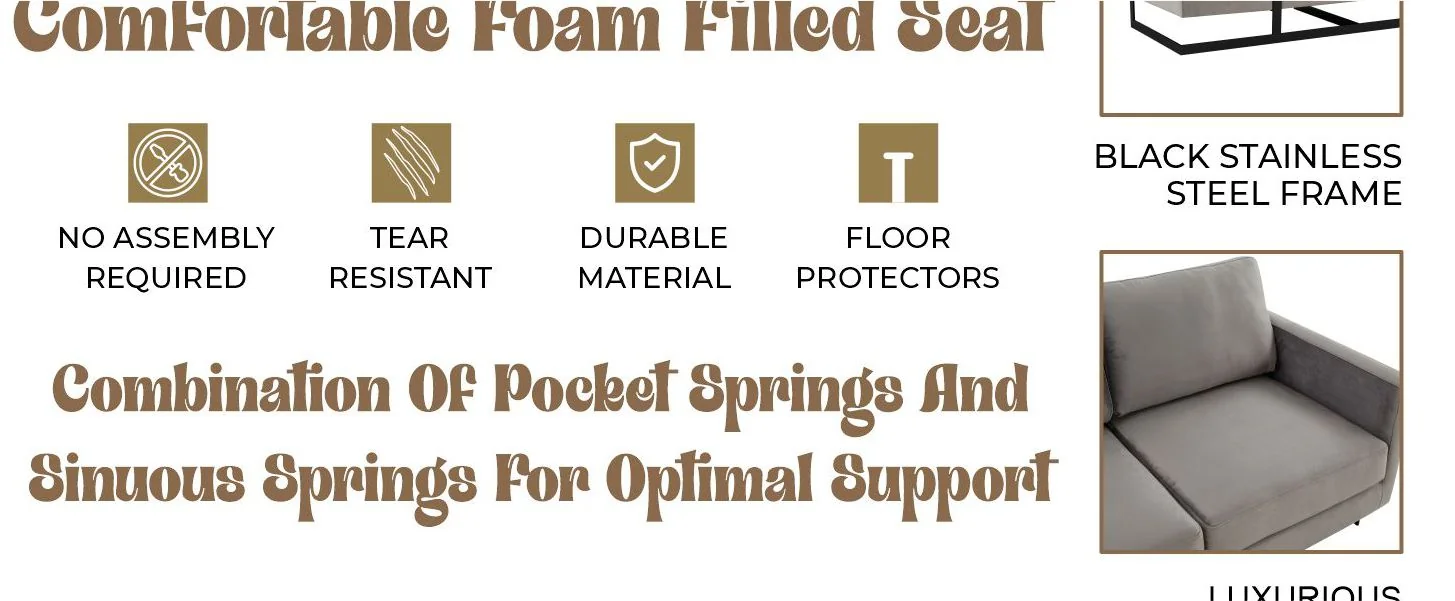 Lincoln Light Grey Velvet Sofa With Black Frame