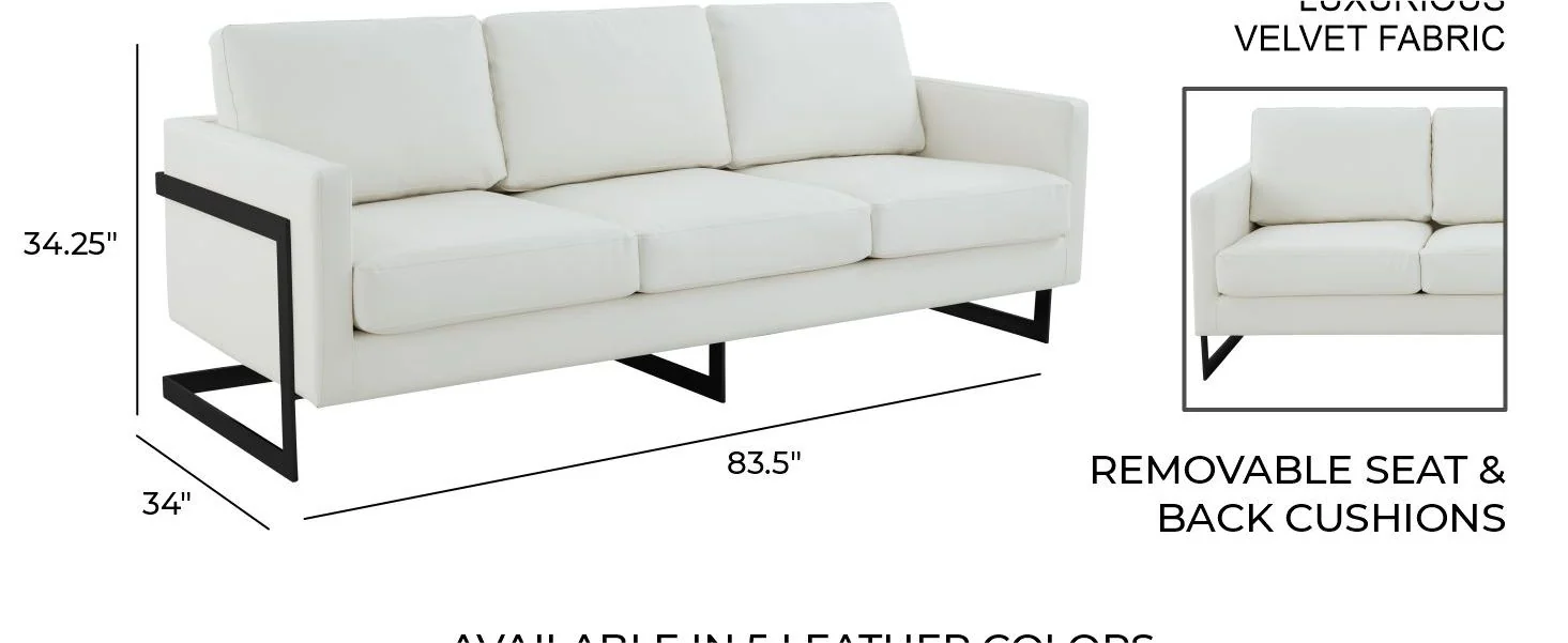 Lincoln White Leather Sofa With Black Frame
