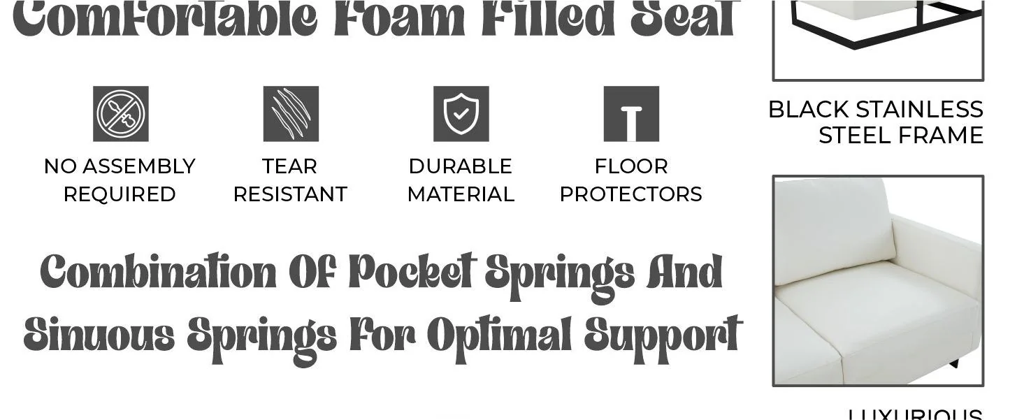 Lincoln White Leather Sofa With Black Frame