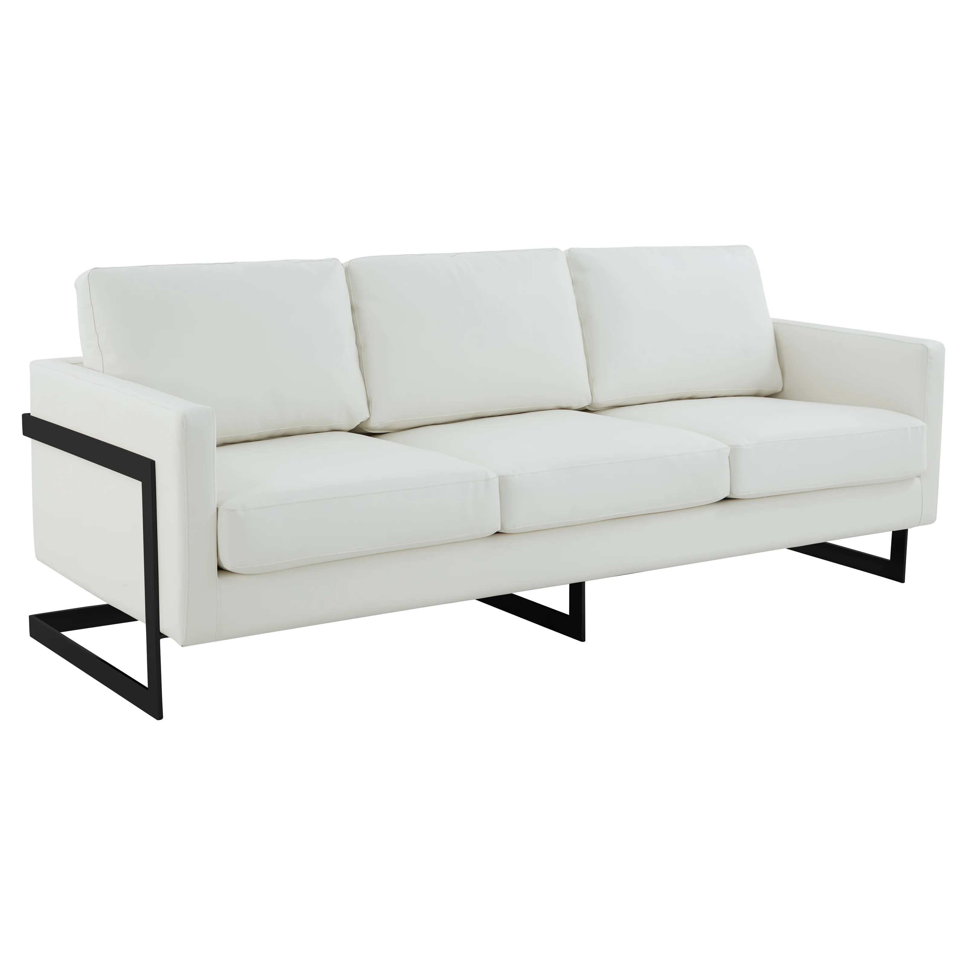 Lincoln White Leather Sofa With Black Frame