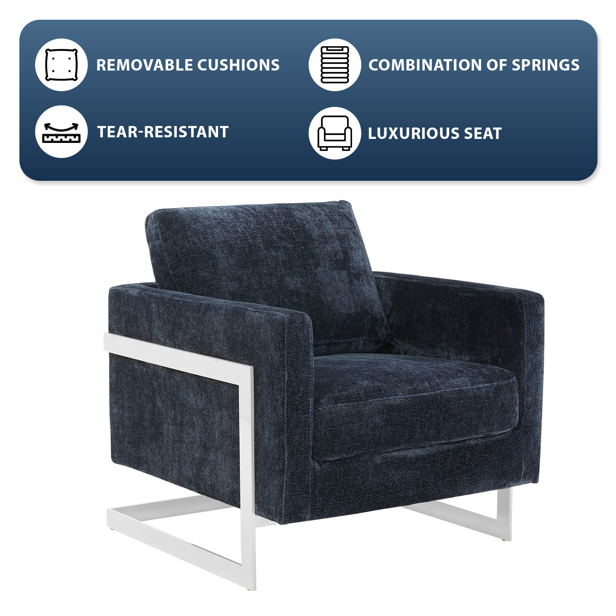 Lincoln Blue Boucle Accent Armchair With Chromed Frame