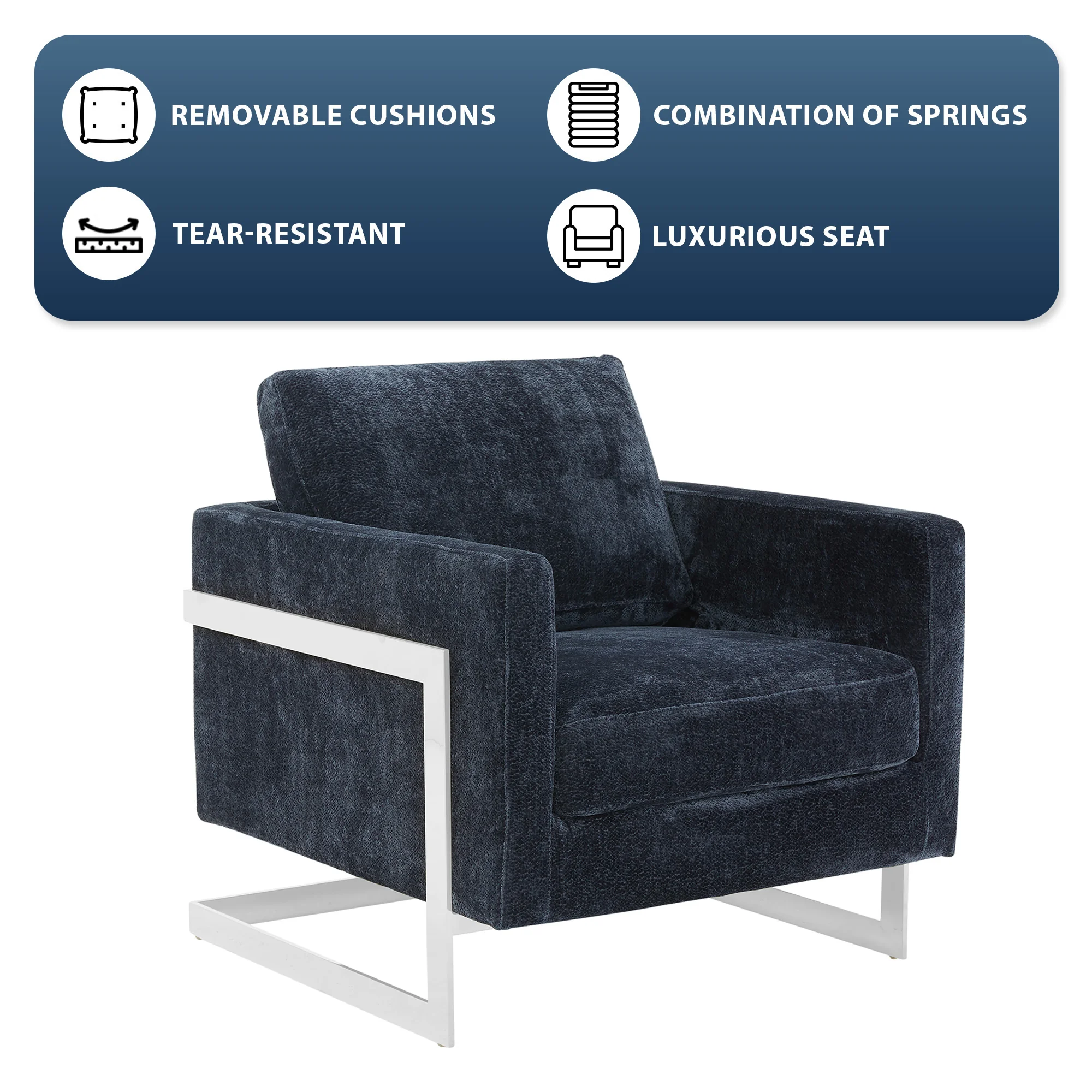 Lincoln Blue Boucle Accent Armchair With Chromed Frame