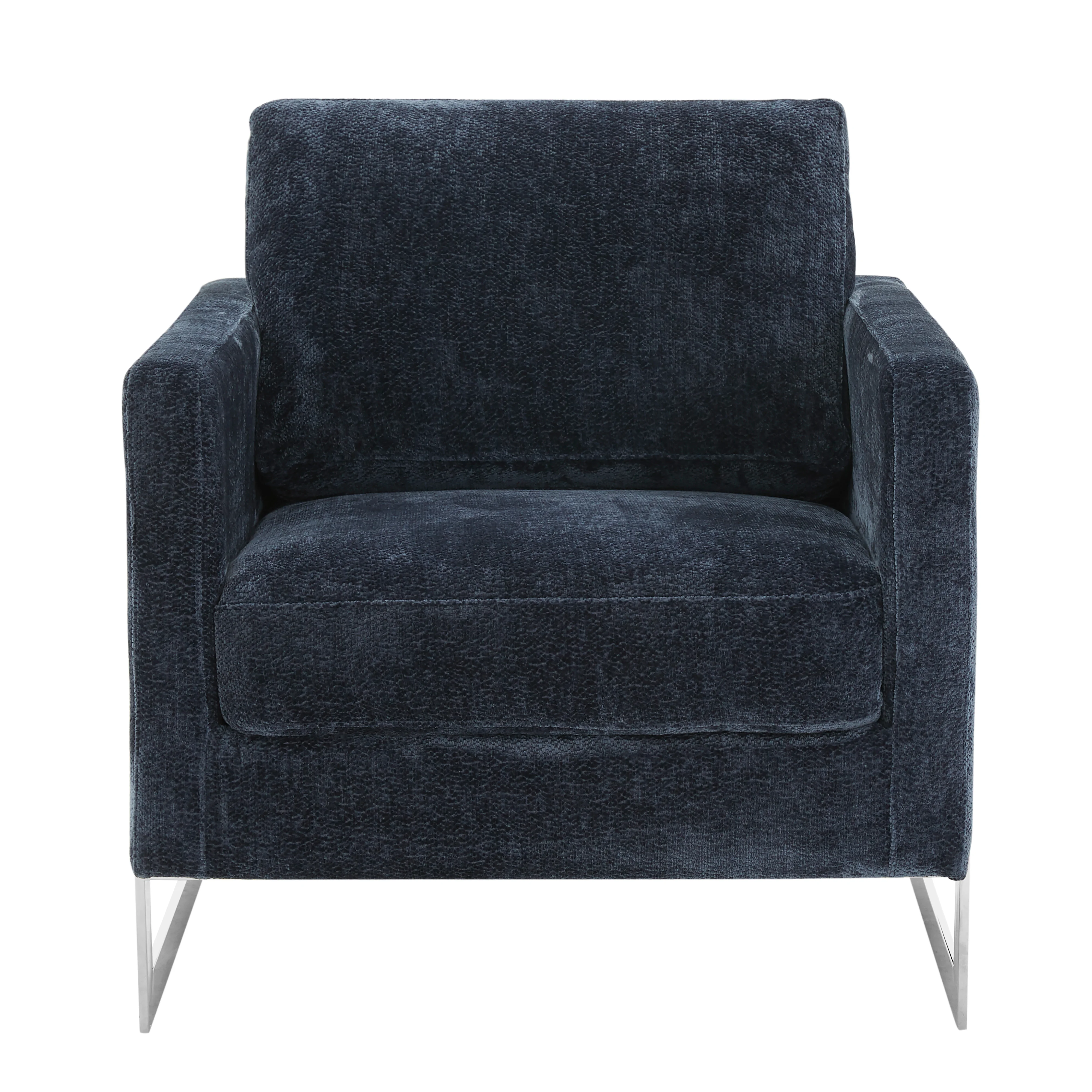 Lincoln Blue Boucle Accent Armchair With Chromed Frame