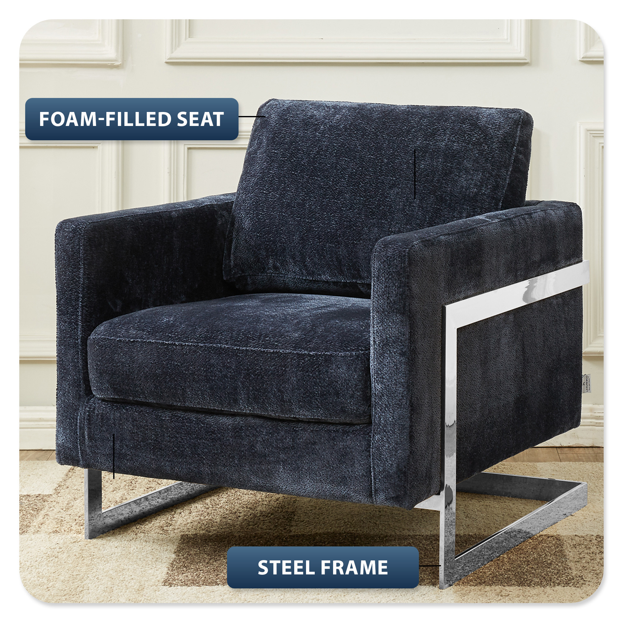 Lincoln Blue Boucle Accent Armchair With Chromed Frame