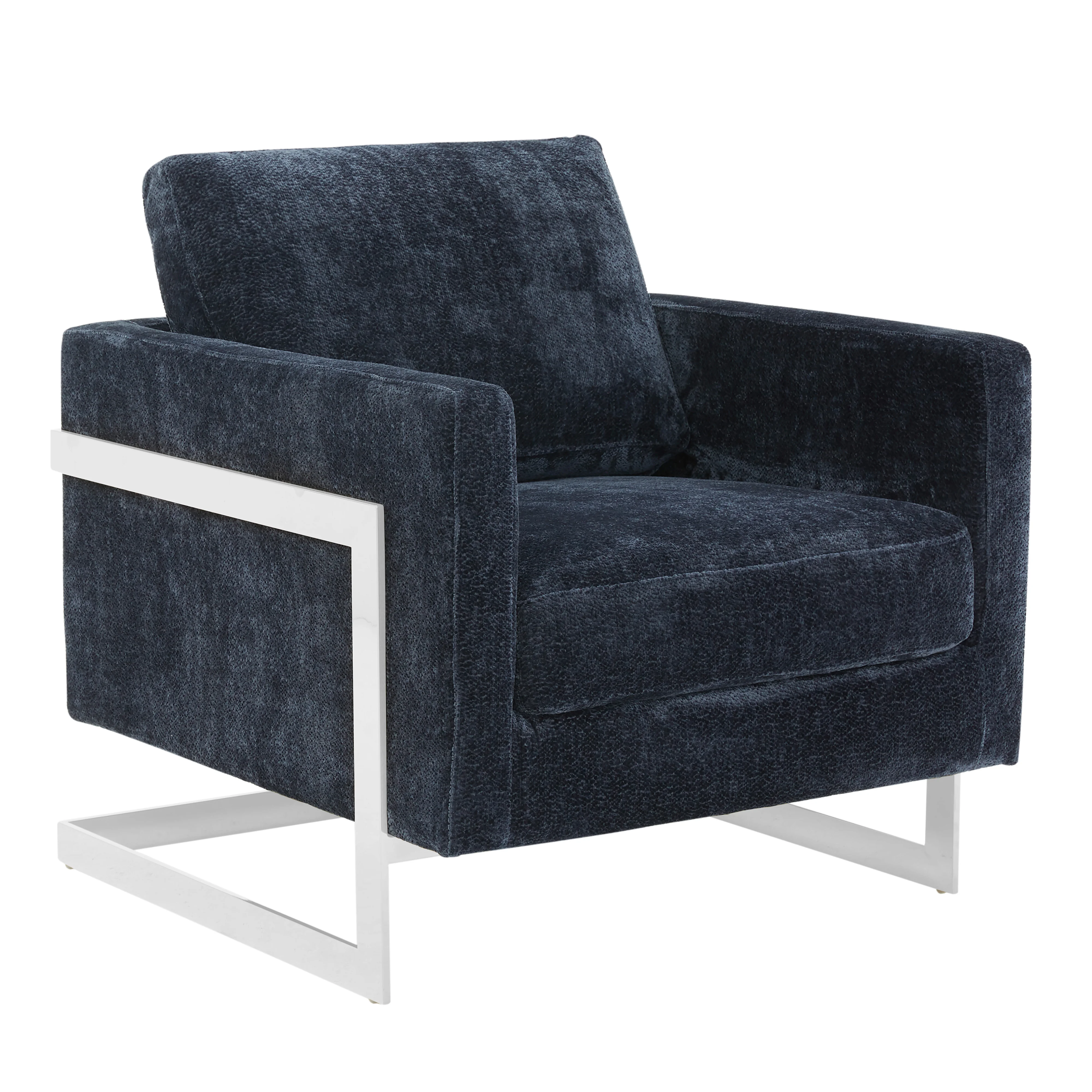 Lincoln Blue Boucle Accent Armchair With Chromed Frame