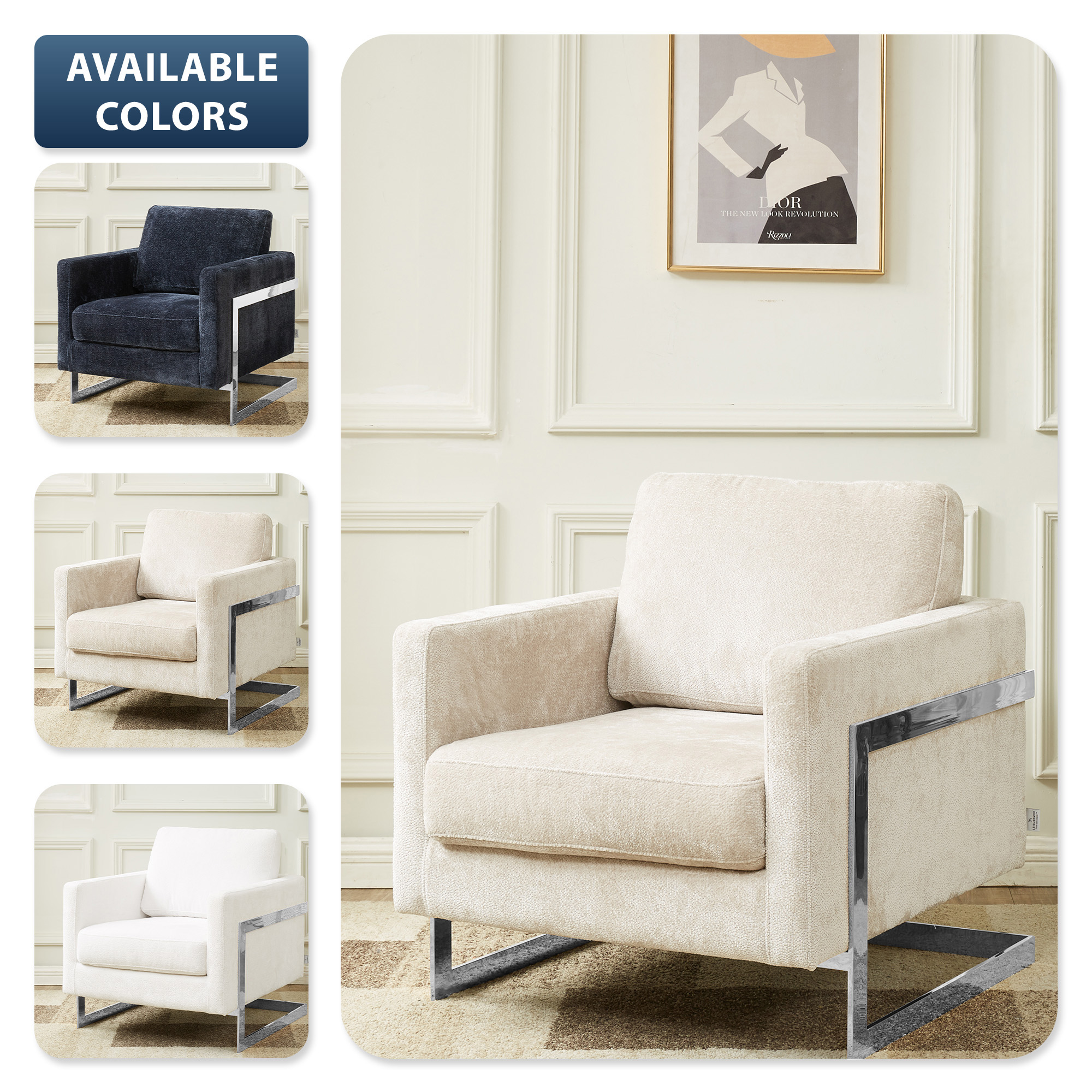 Lincoln Grey Boucle Accent Armchair With Chromed Frame