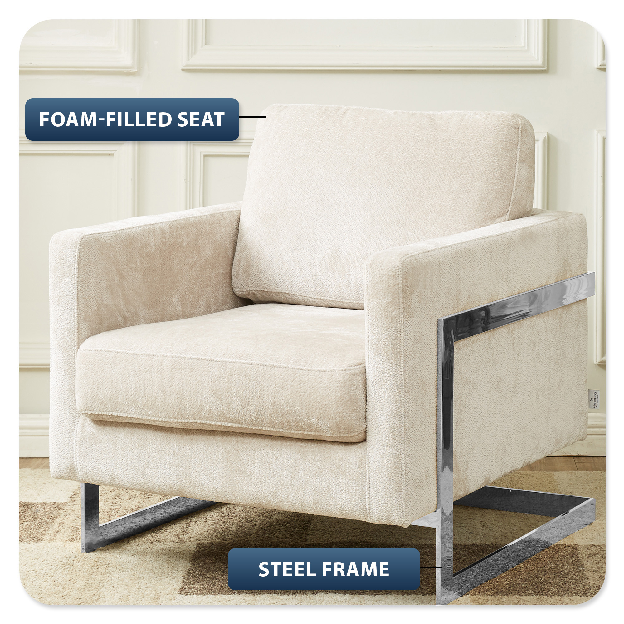 Lincoln Grey Boucle Accent Armchair With Chromed Frame