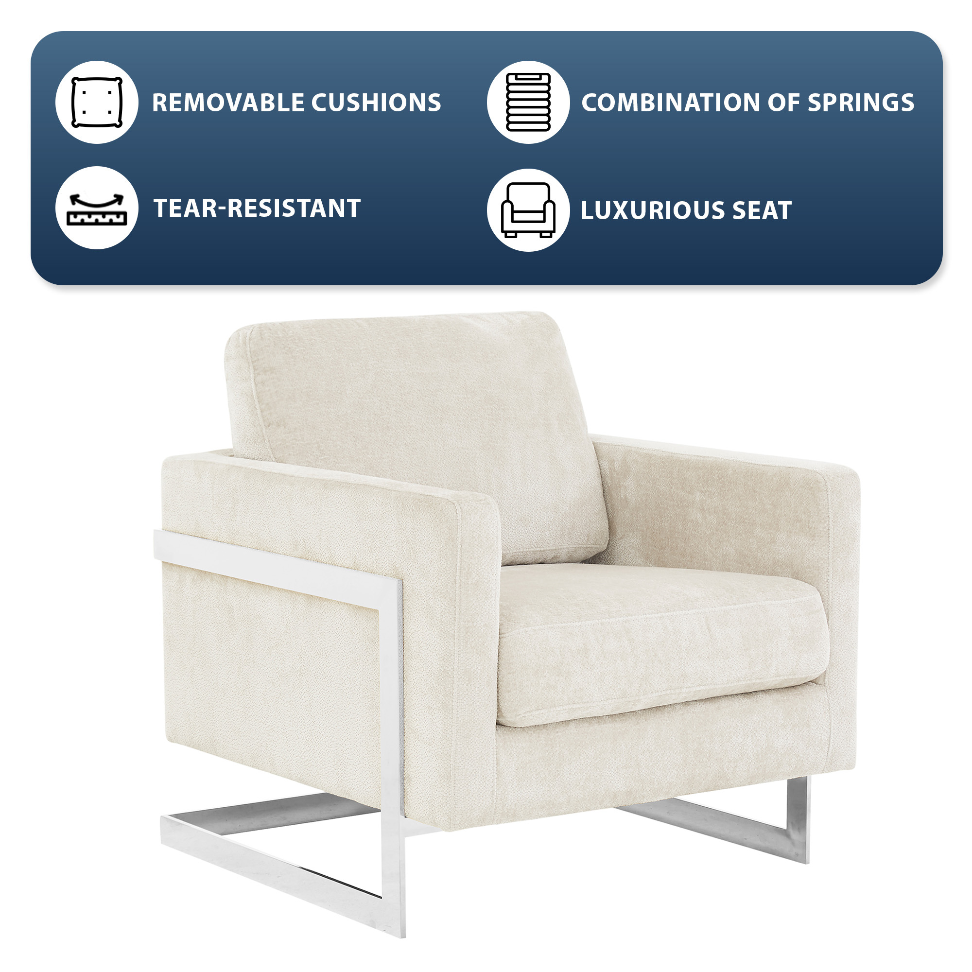 Lincoln Grey Boucle Accent Armchair With Chromed Frame