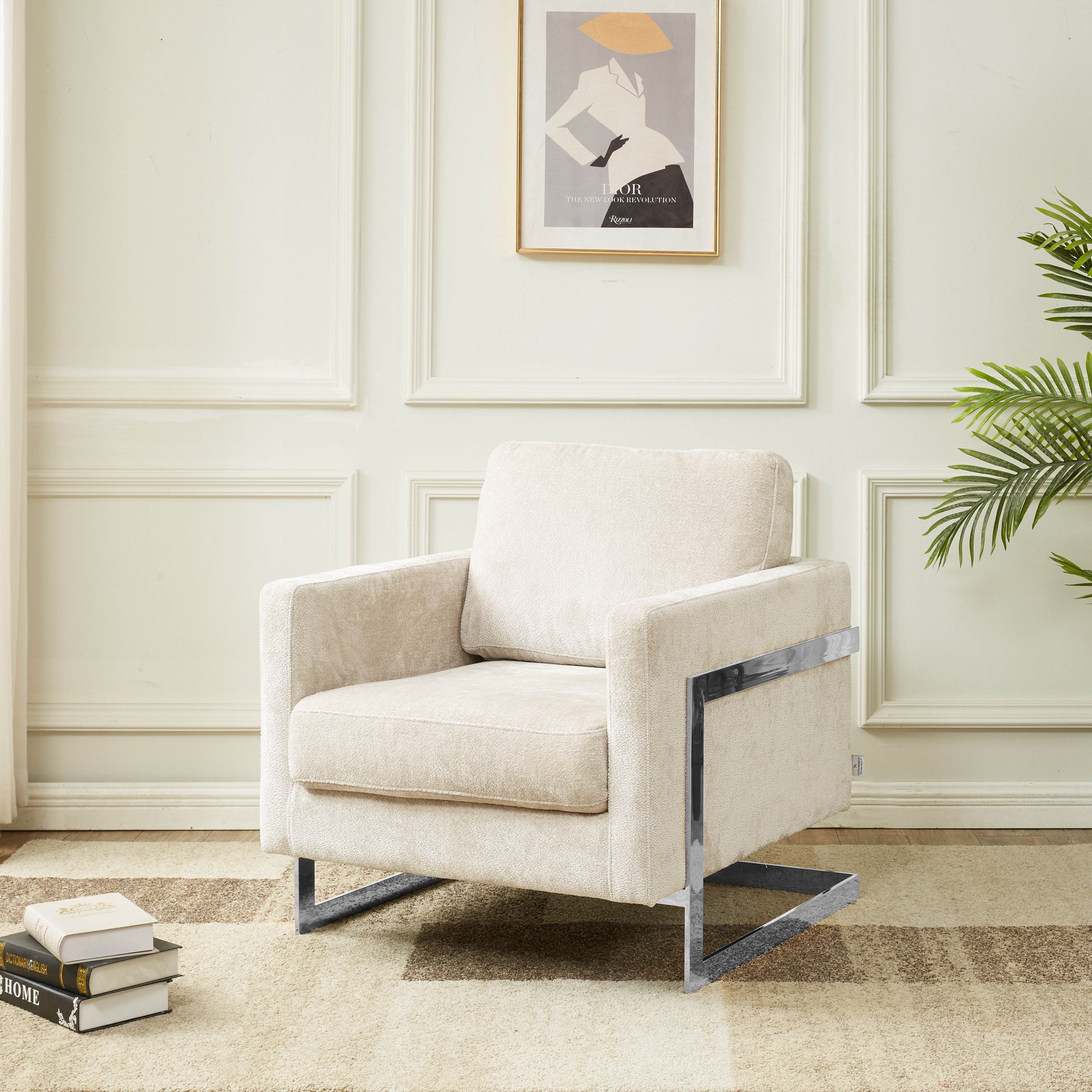 Lincoln Grey Boucle Accent Armchair With Chromed Frame