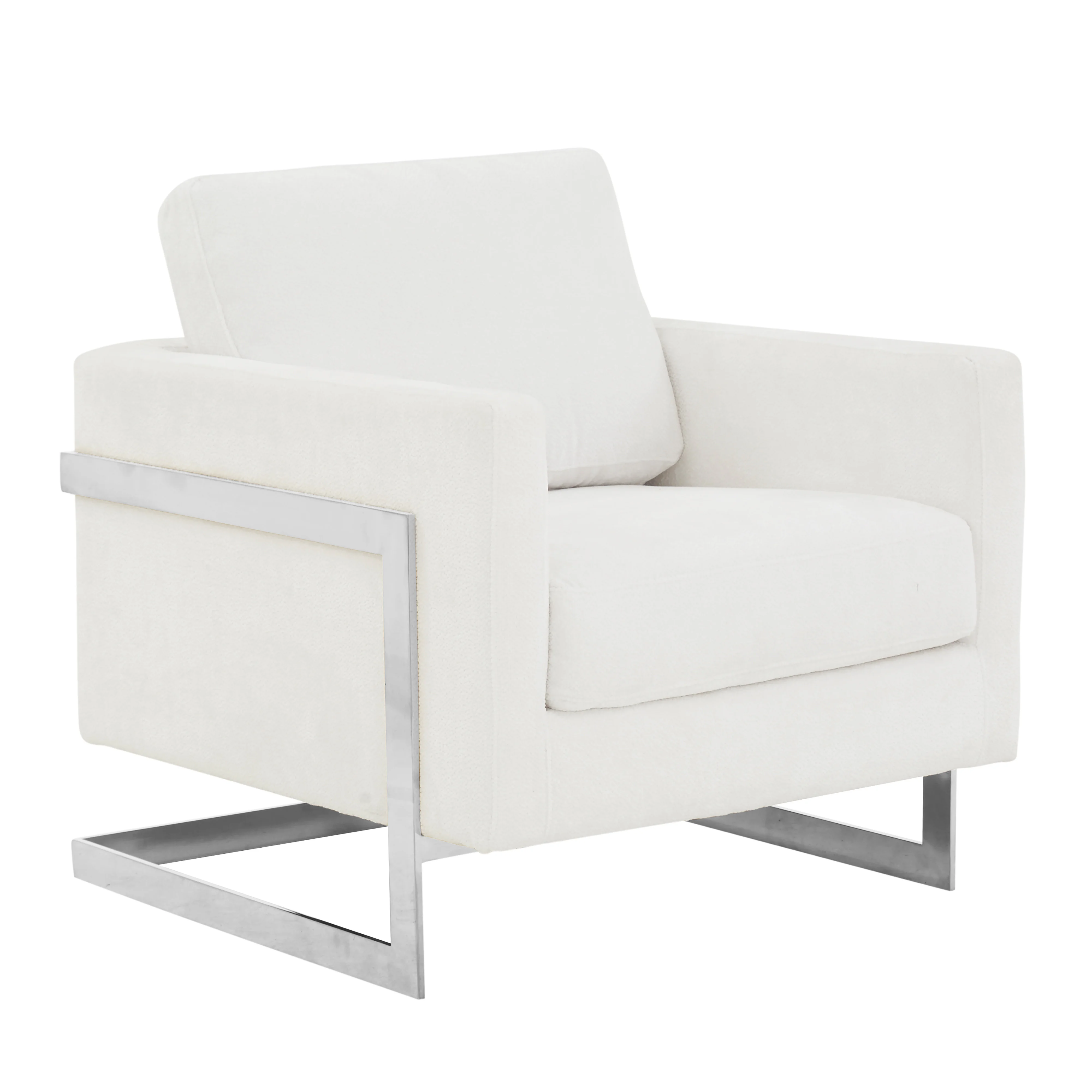 Lincoln White Boucle Accent Armchair With Chromed Frame