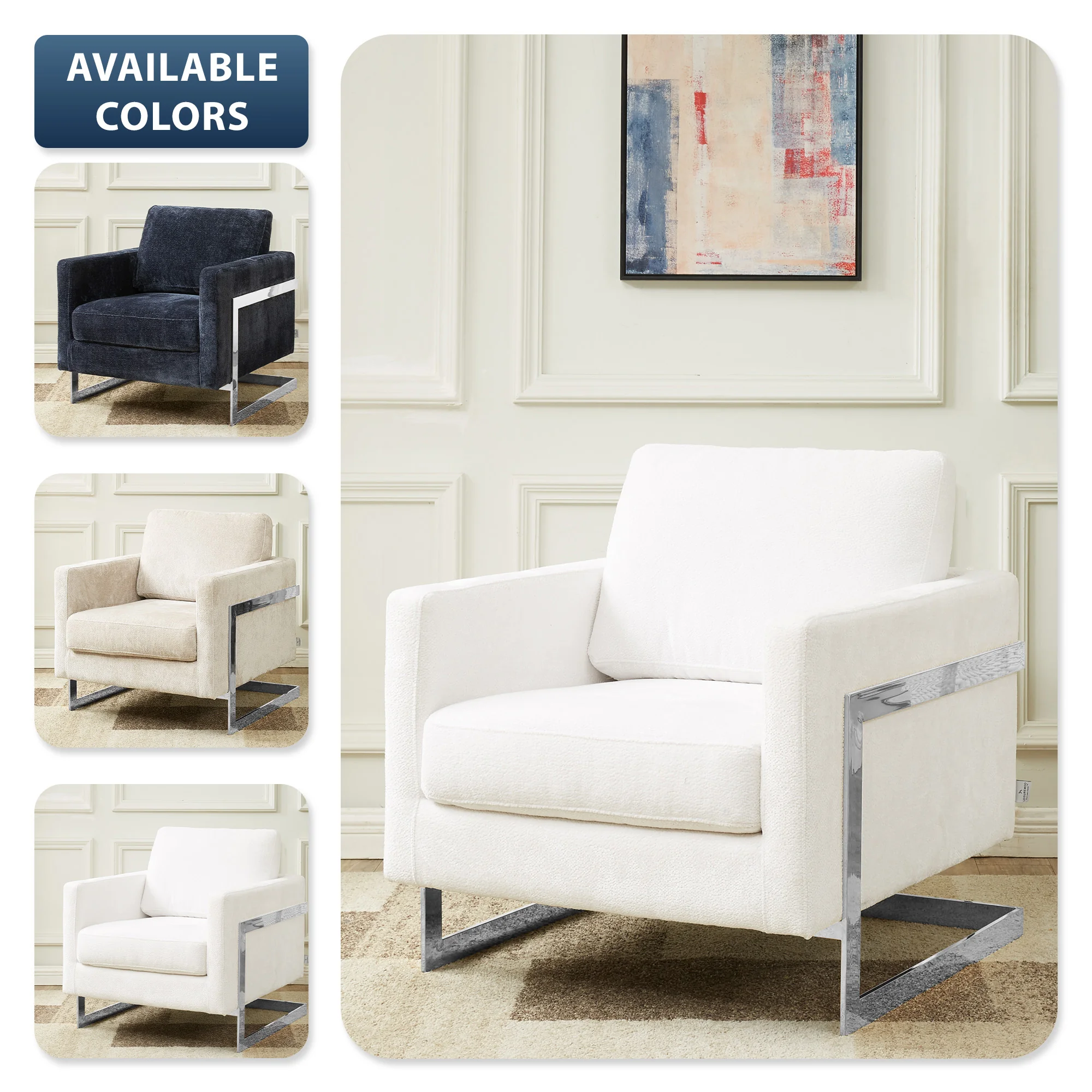 Lincoln White Boucle Accent Armchair With Chromed Frame