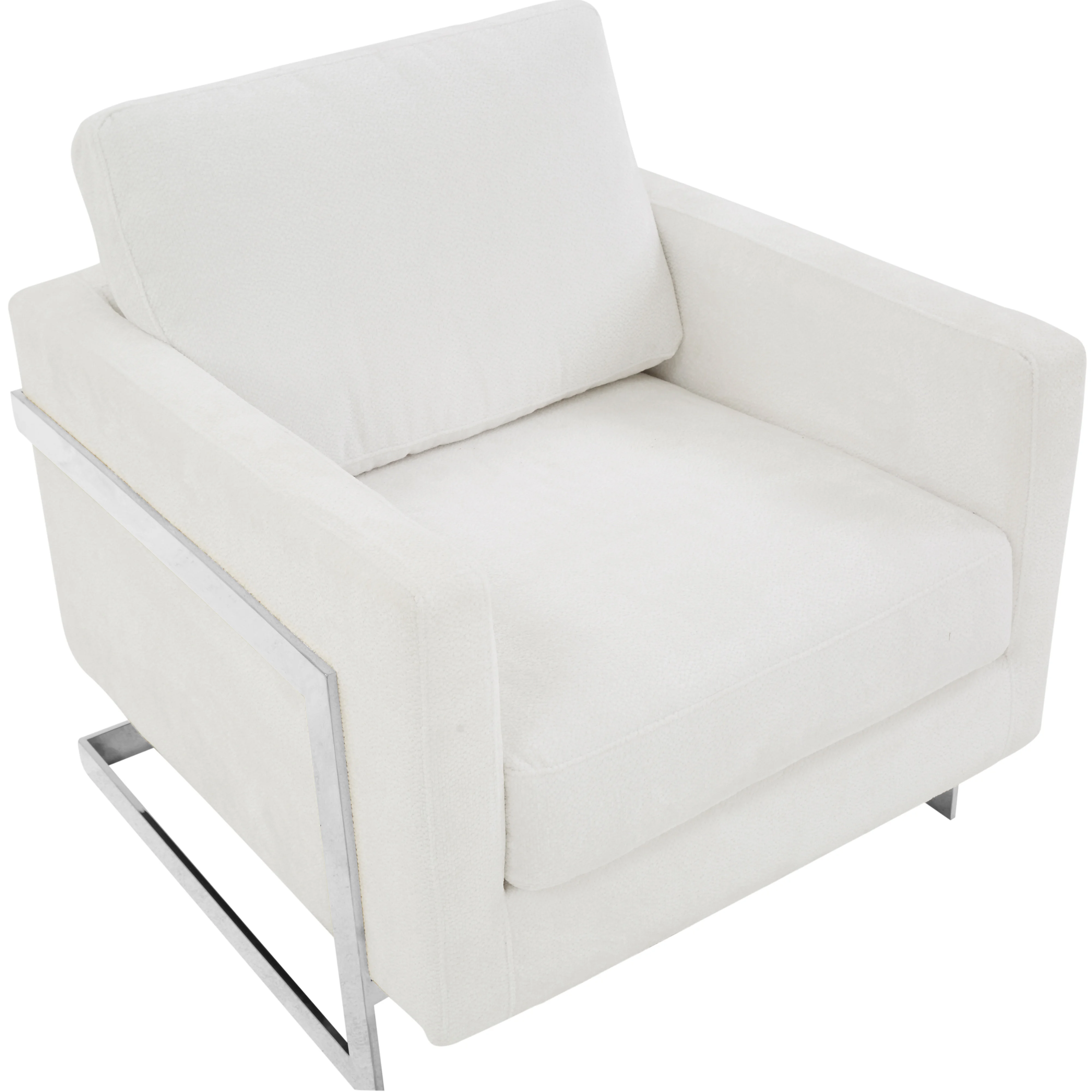 Lincoln White Boucle Accent Armchair With Chromed Frame