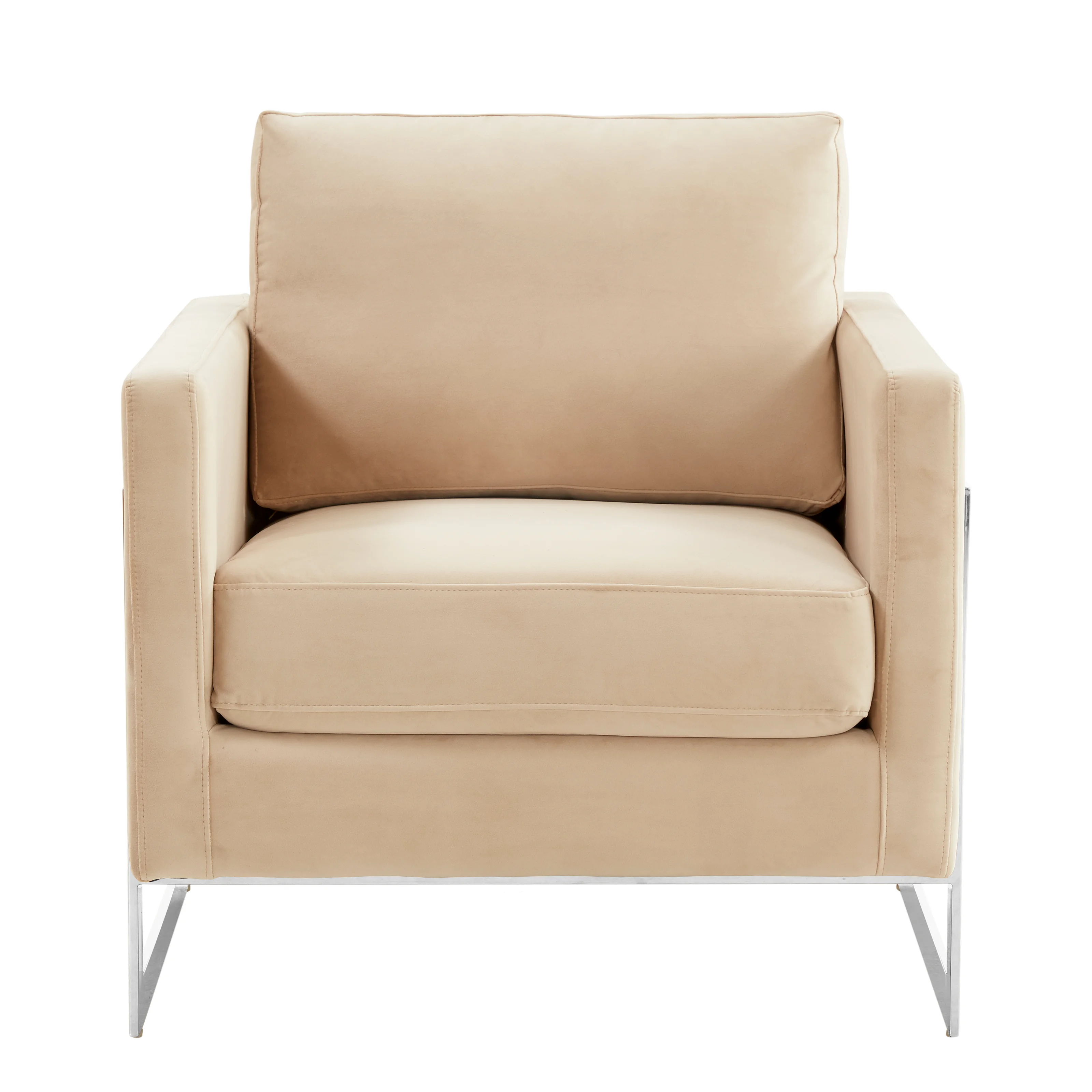 Lincoln Velvet Accent Armchair With Chromed Frame in Beige