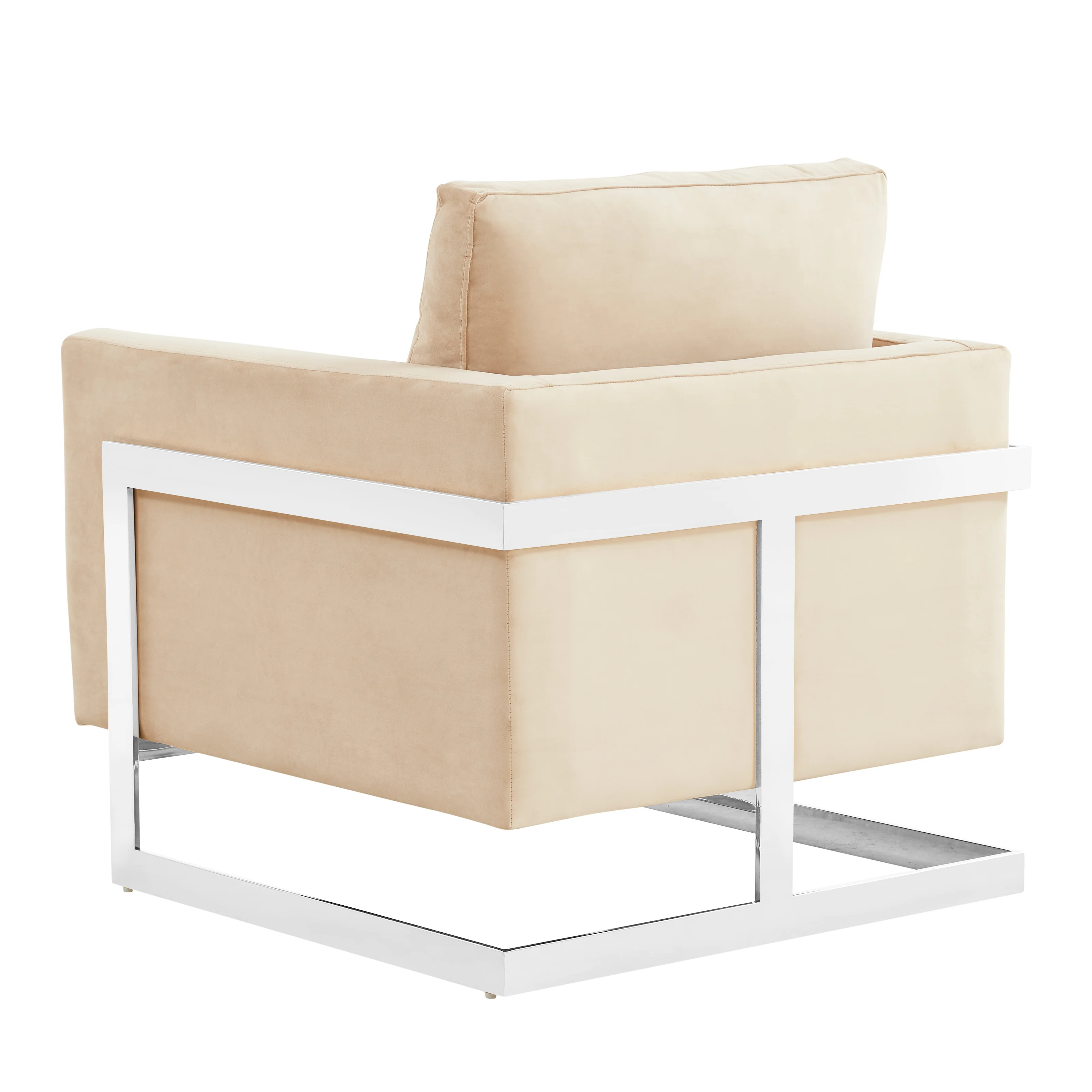 Lincoln Velvet Accent Armchair With Chromed Frame in Beige