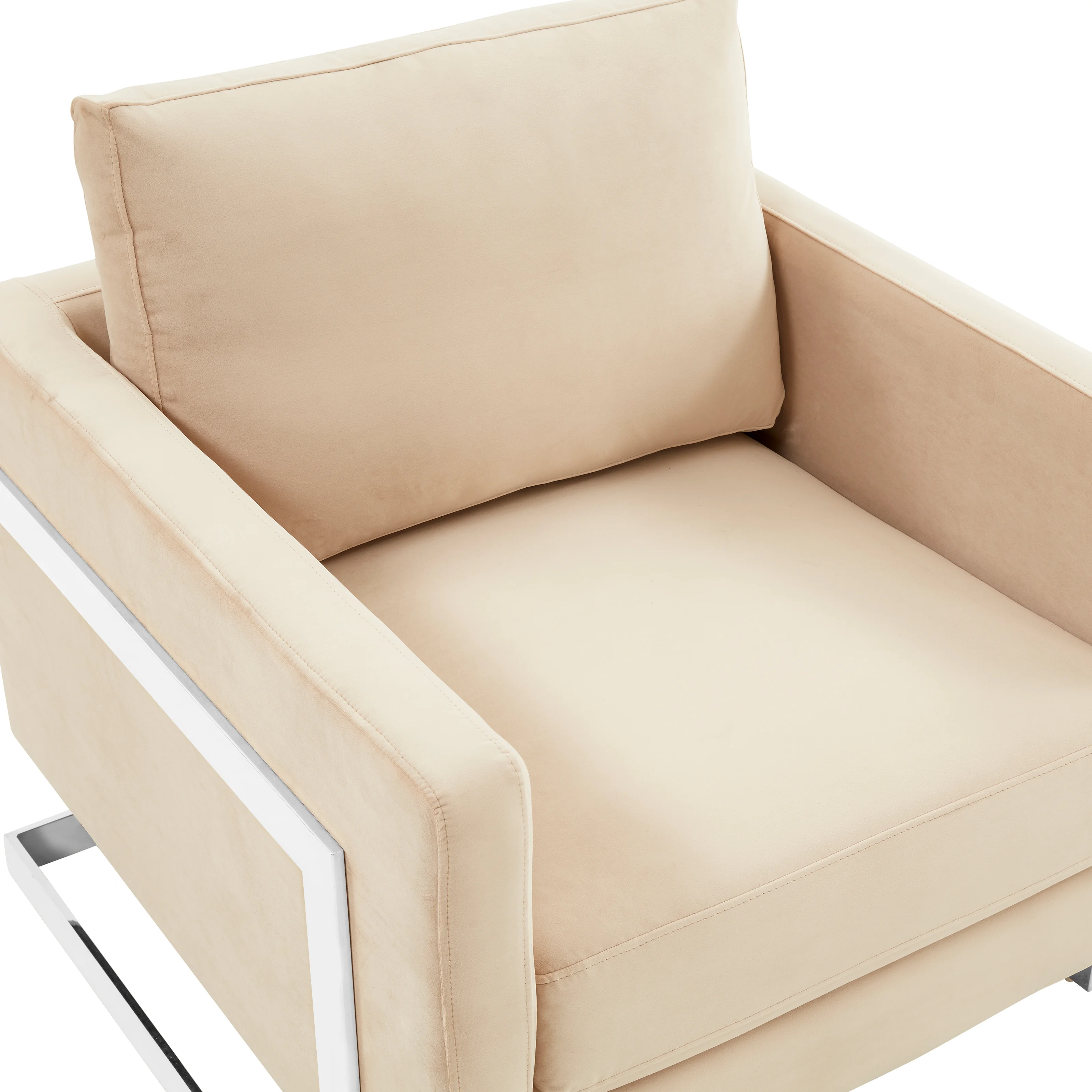Lincoln Velvet Accent Armchair With Chromed Frame in Beige
