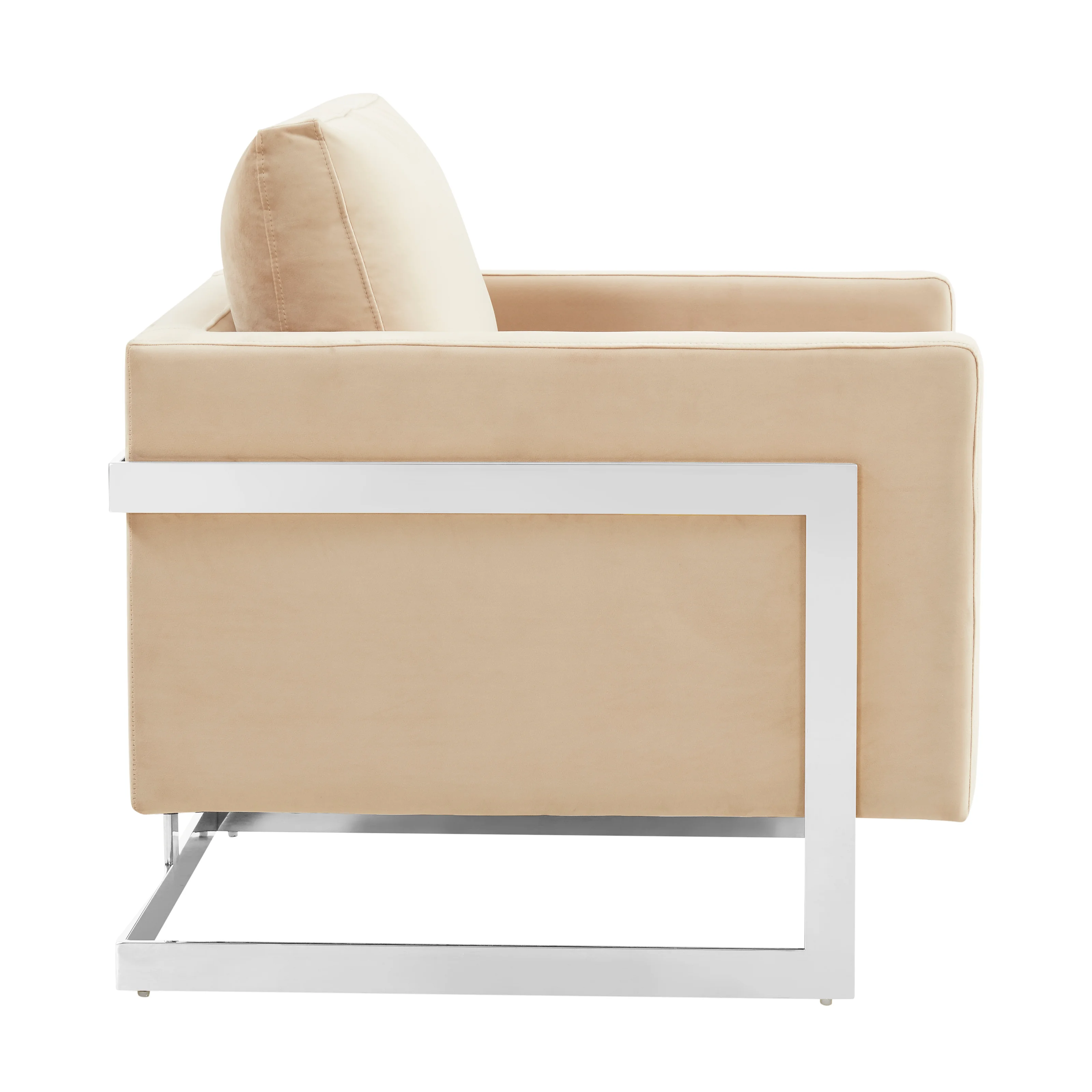 Lincoln Velvet Accent Armchair With Chromed Frame in Beige