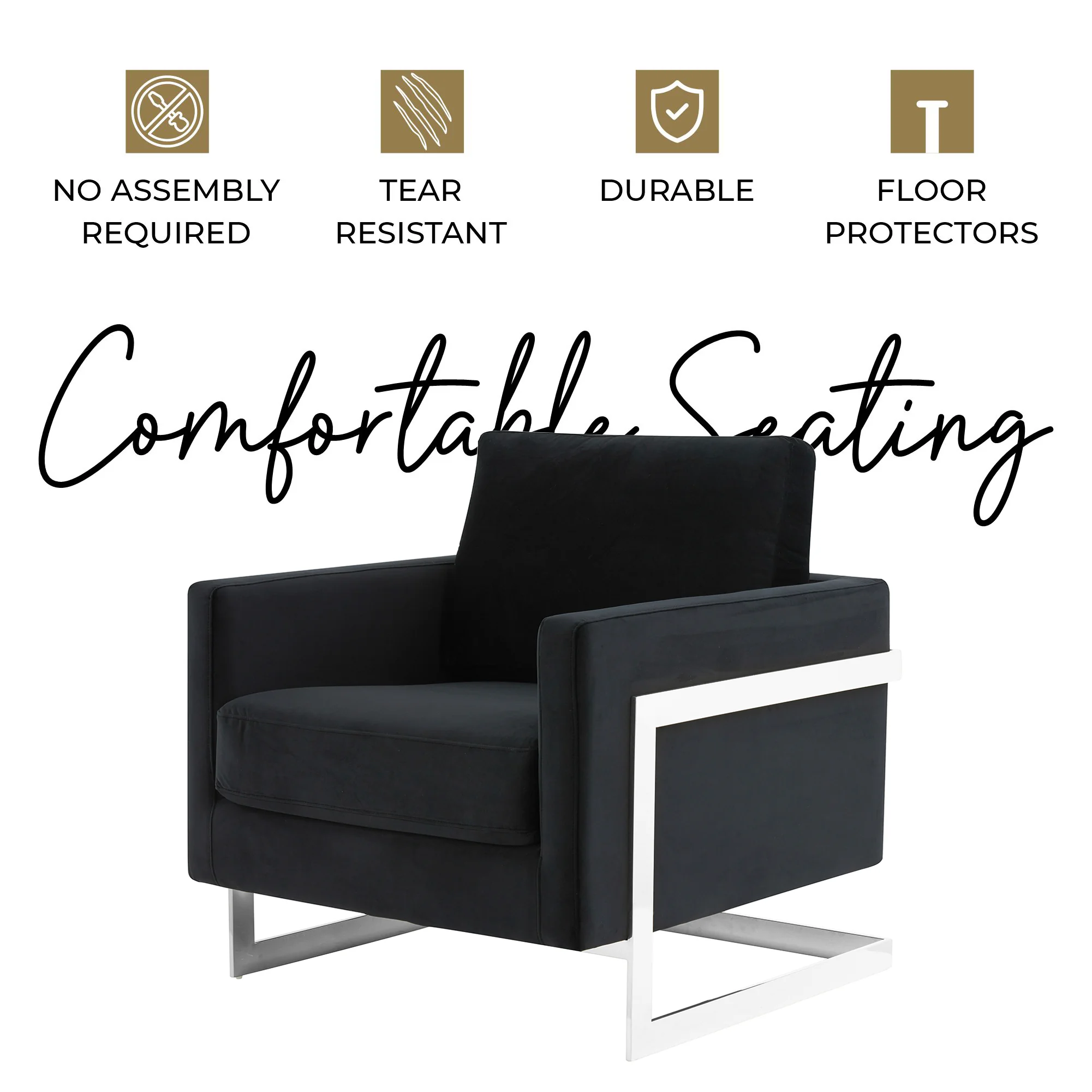 Lincoln Velvet Accent Armchair With Chromed Frame