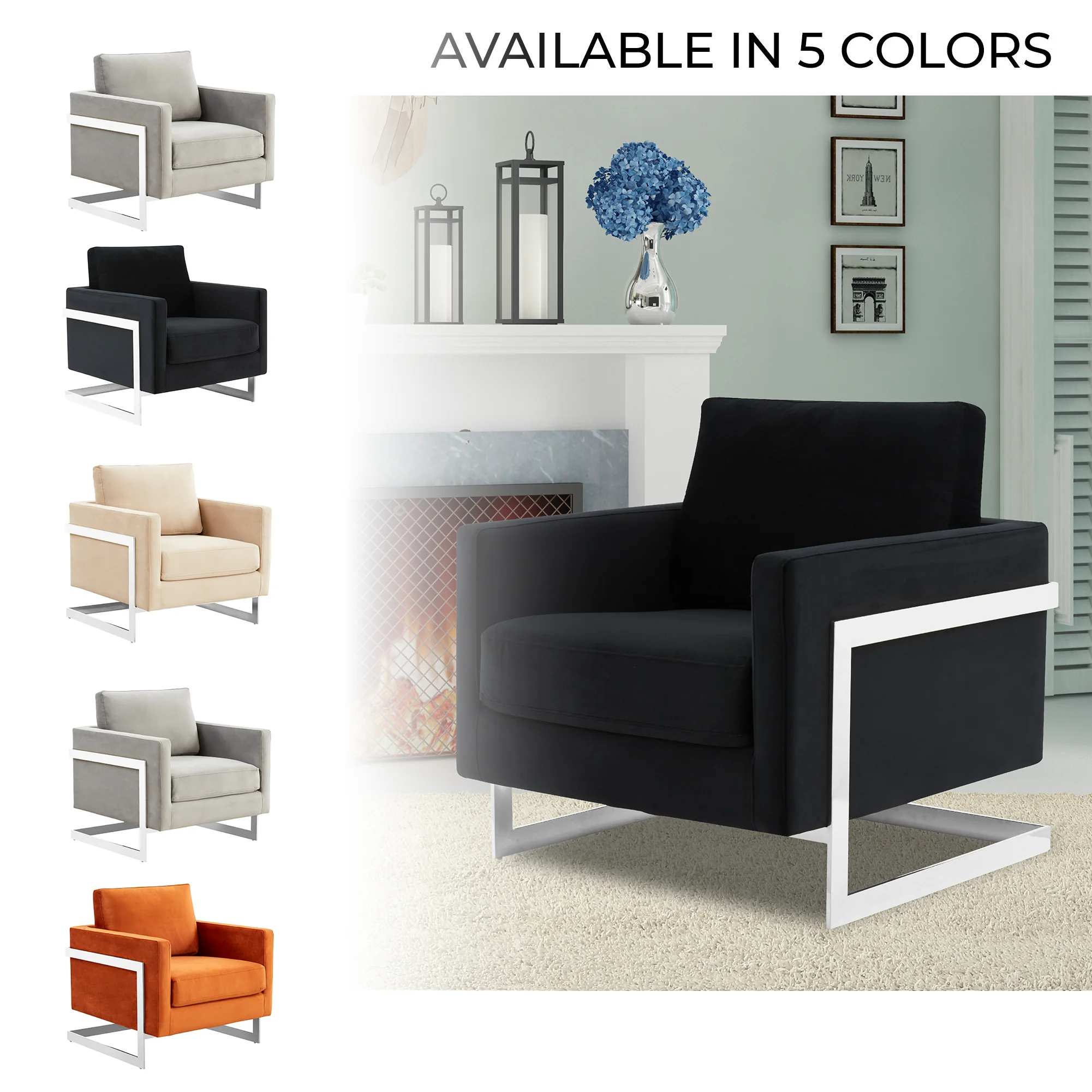 Lincoln Velvet Accent Armchair With Chromed Frame