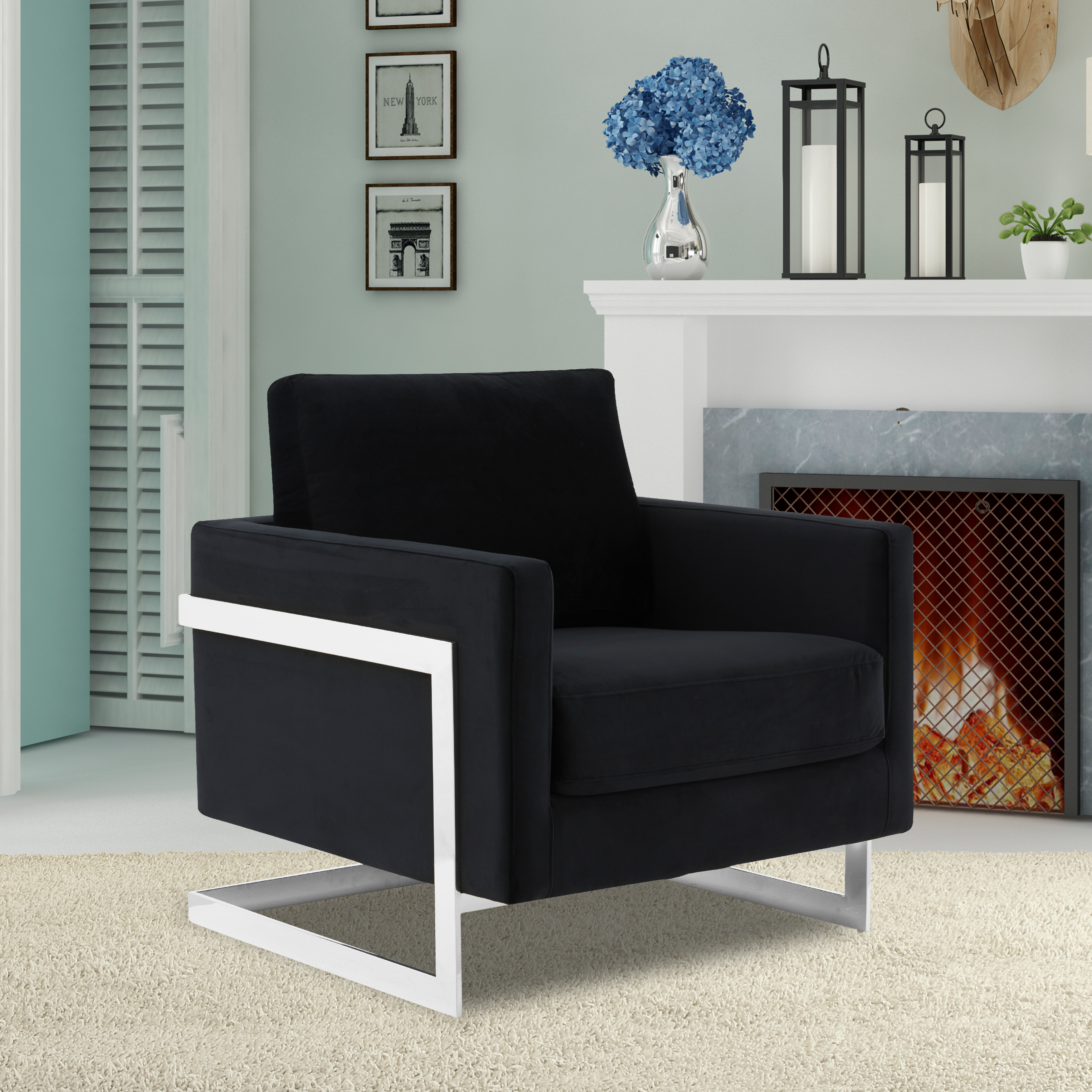 Lincoln Velvet Accent Armchair With Chromed Frame