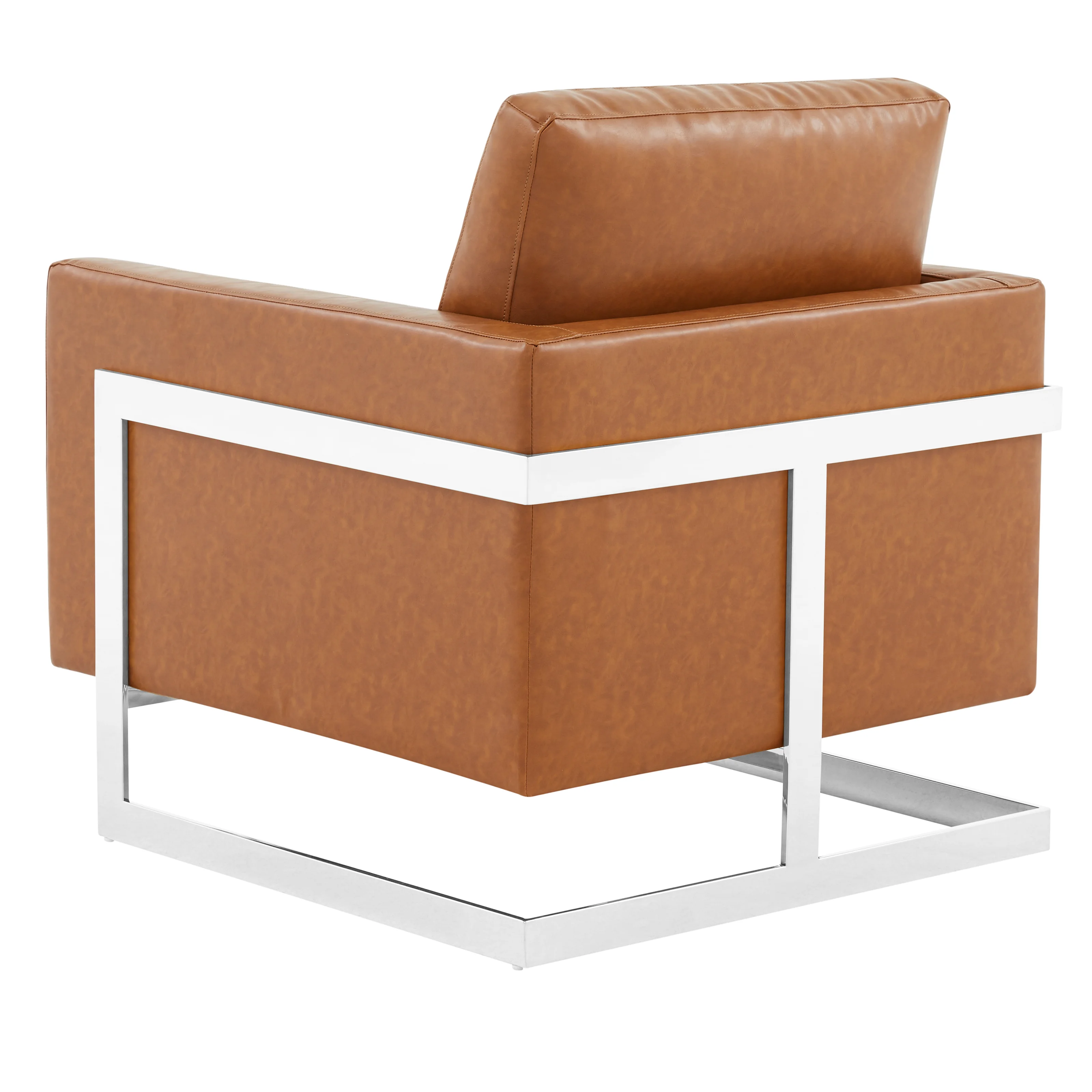 Lincoln Leather Accent Armchair With Silver Frame