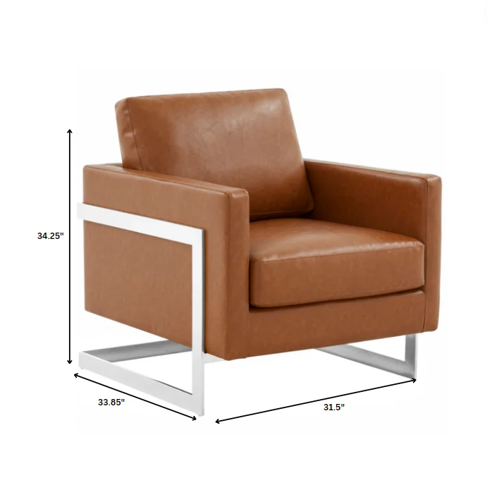Lincoln Leather Accent Armchair With Silver Frame