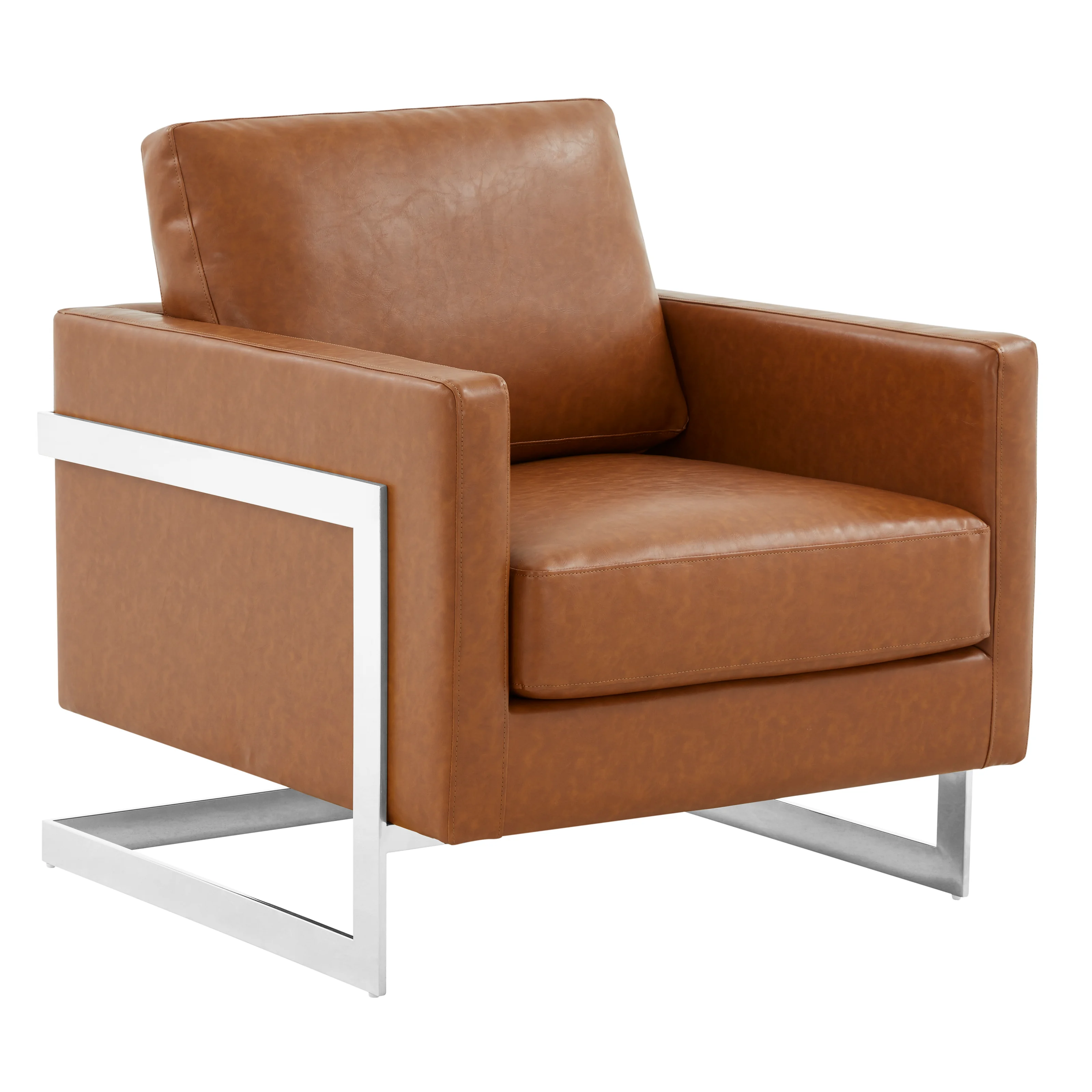 Lincoln Leather Accent Armchair With Silver Frame