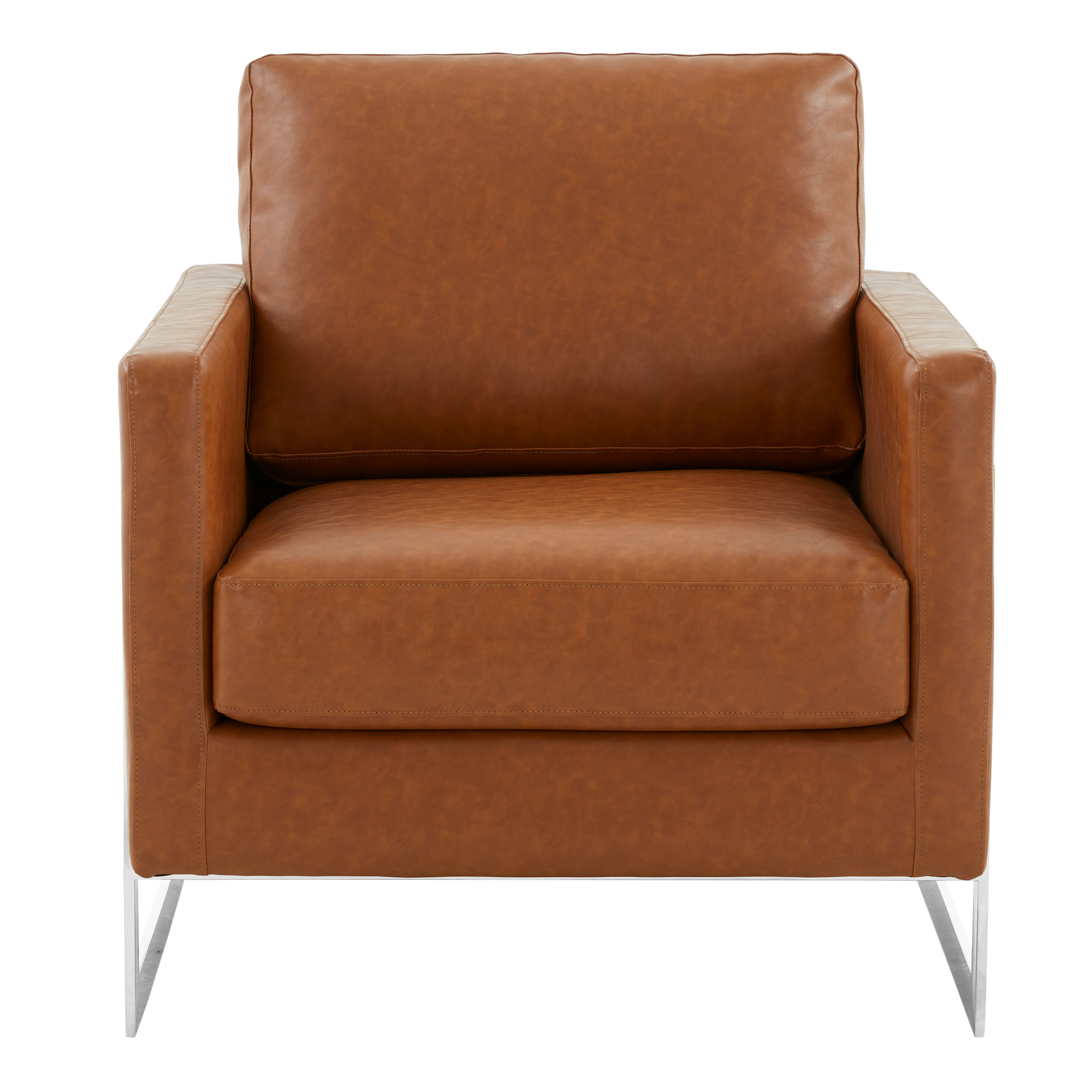 Lincoln Leather Accent Armchair With Silver Frame