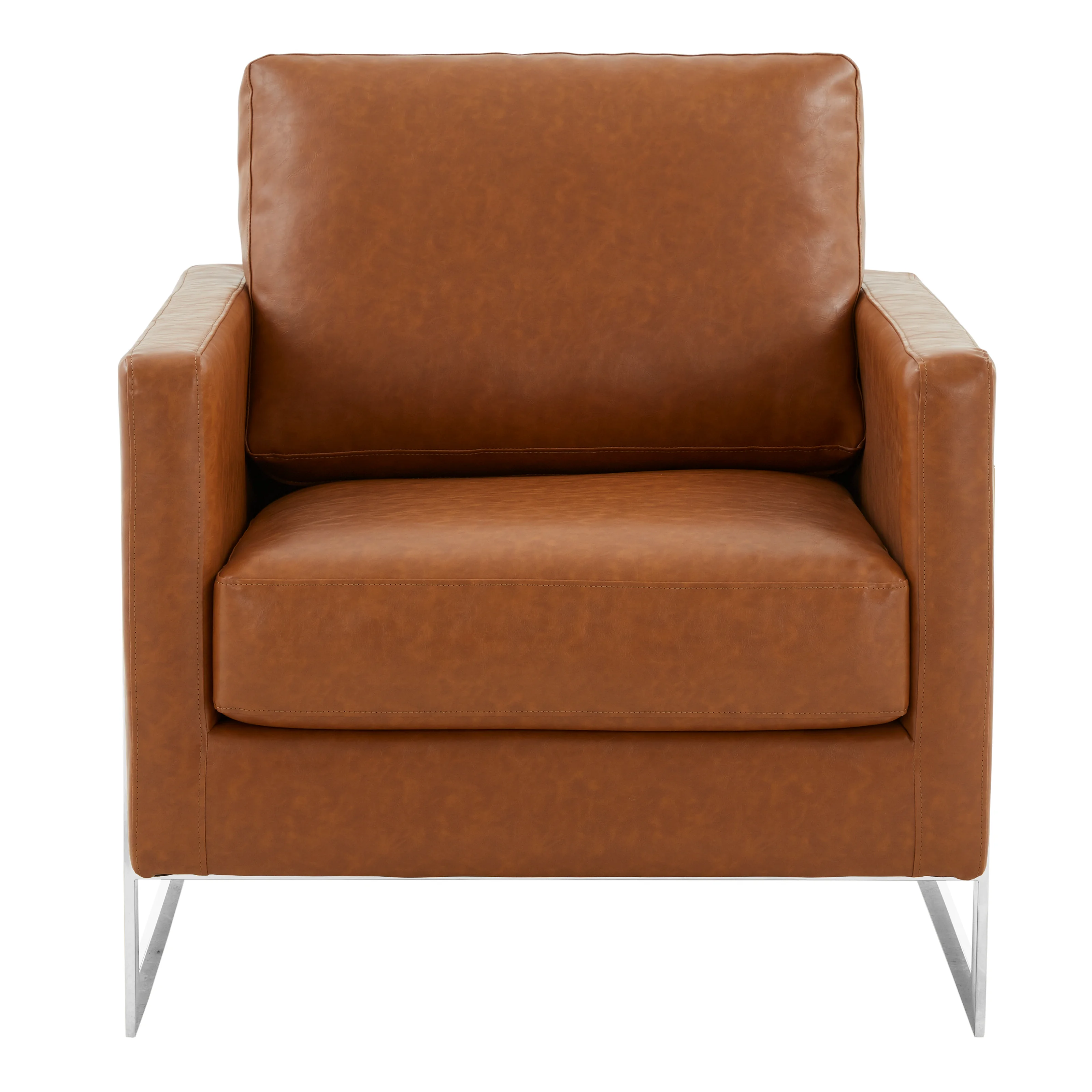 Lincoln Leather Accent Armchair With Silver Frame