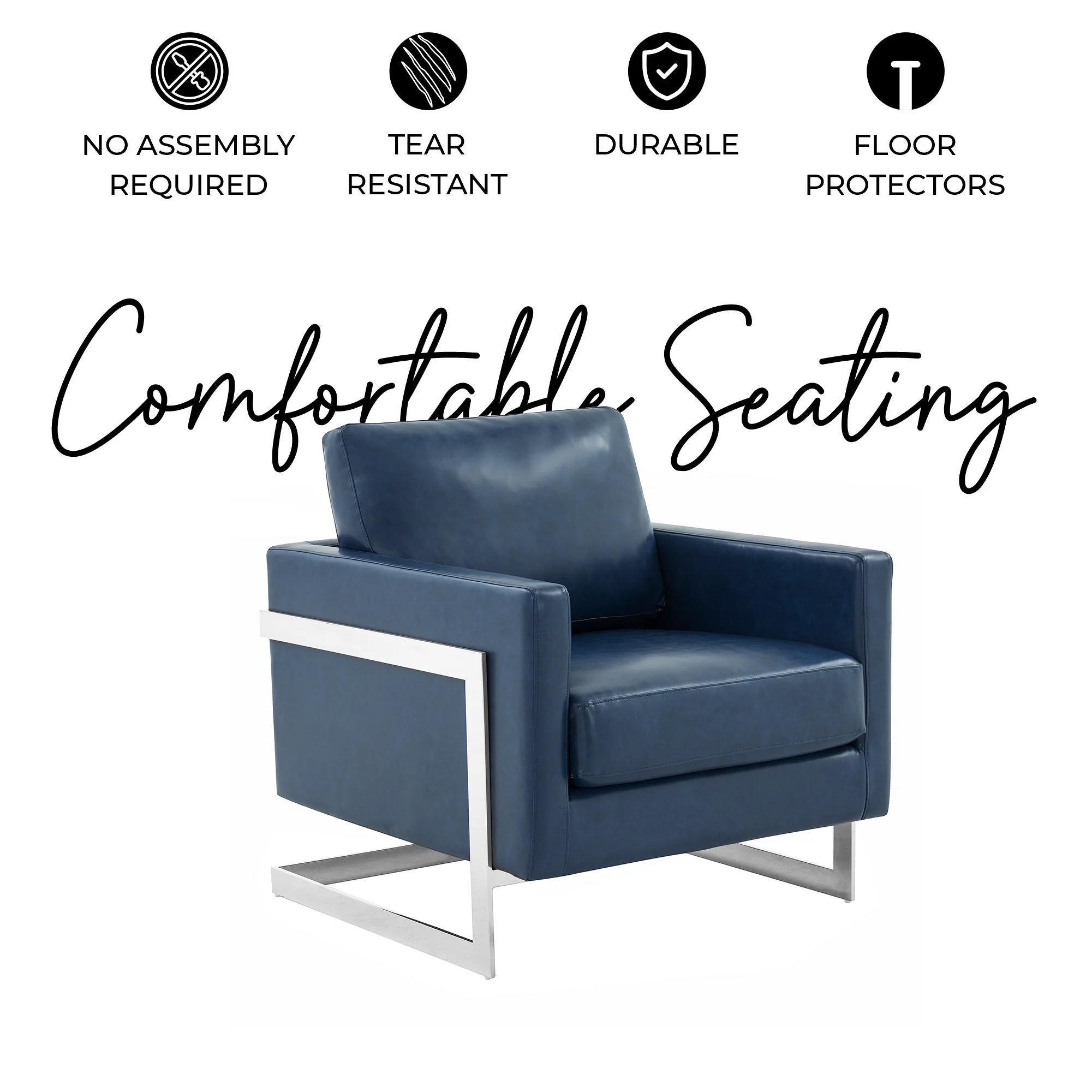 Lincoln Leather Accent Armchair With Silver Frame