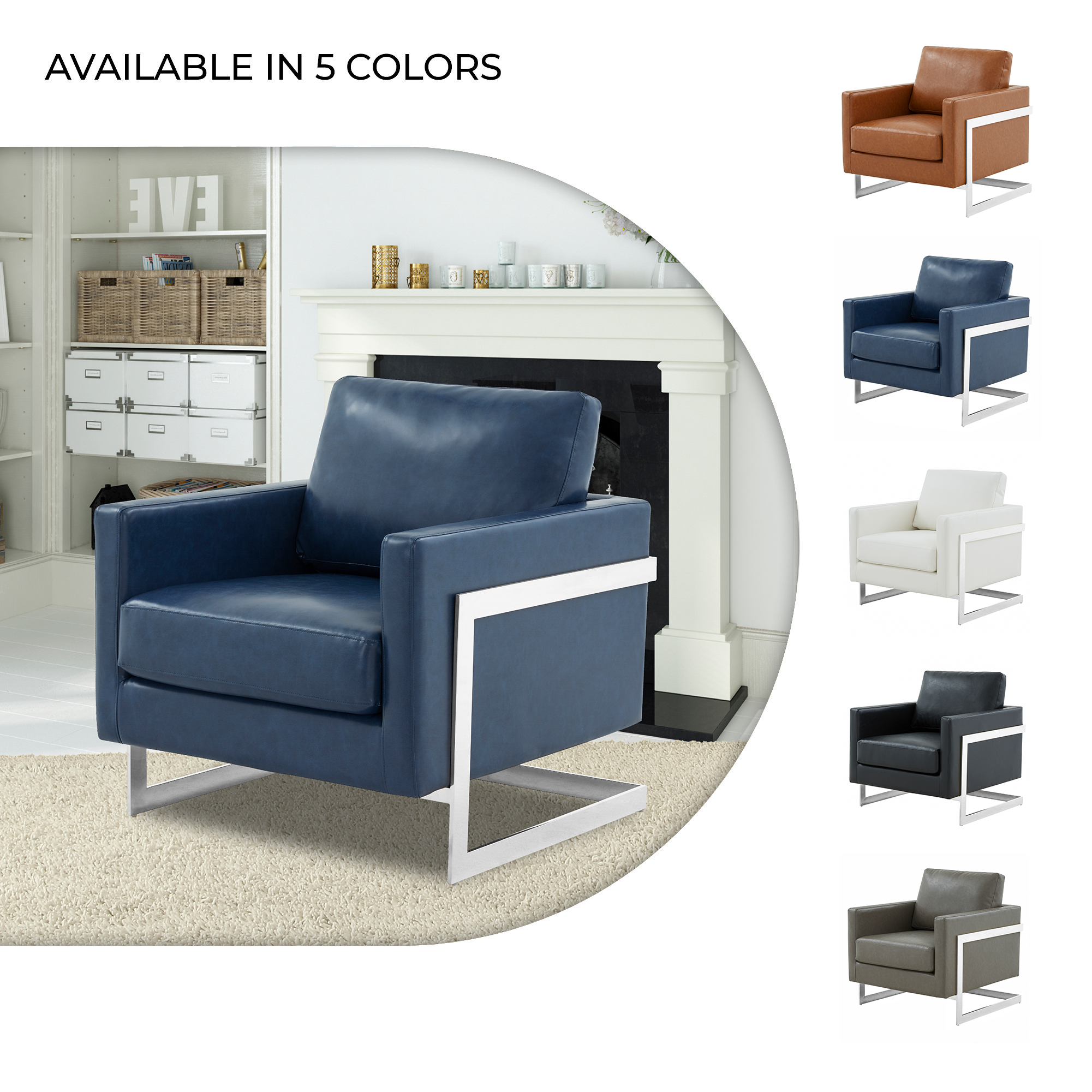 Lincoln Leather Accent Armchair With Silver Frame