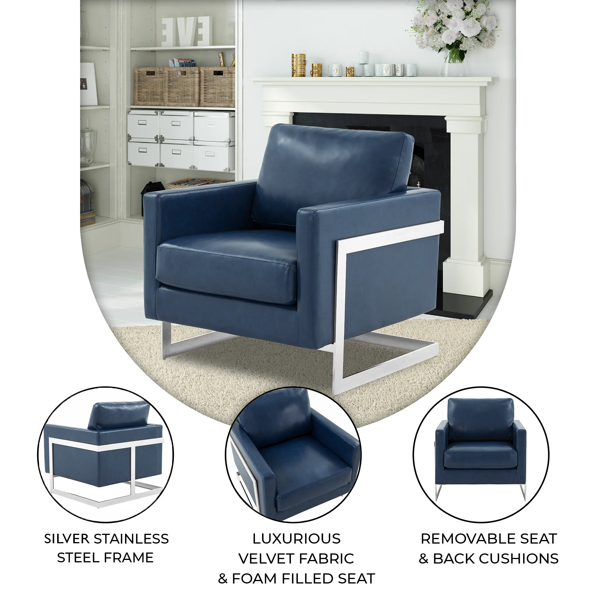 Lincoln Leather Accent Armchair With Silver Frame