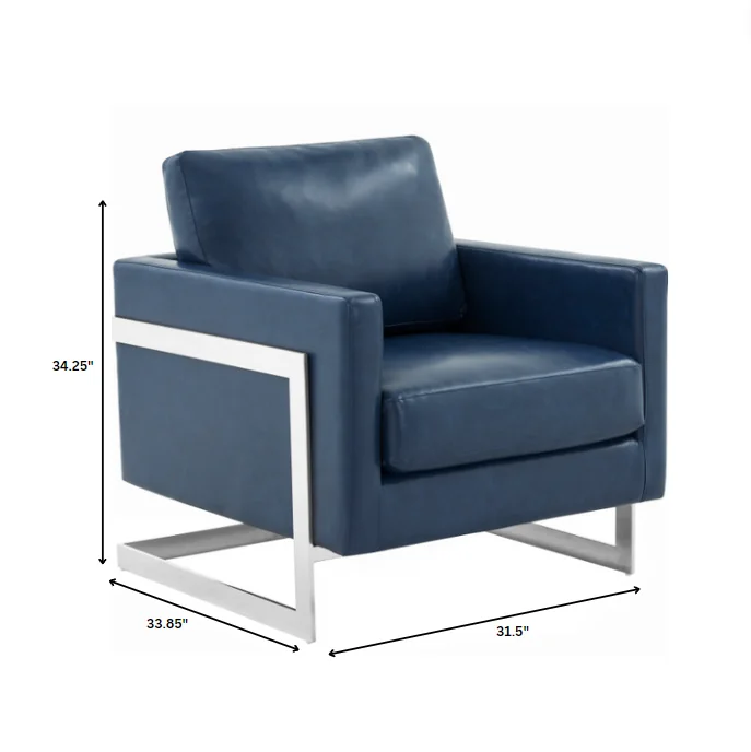 Lincoln Leather Accent Armchair With Silver Frame