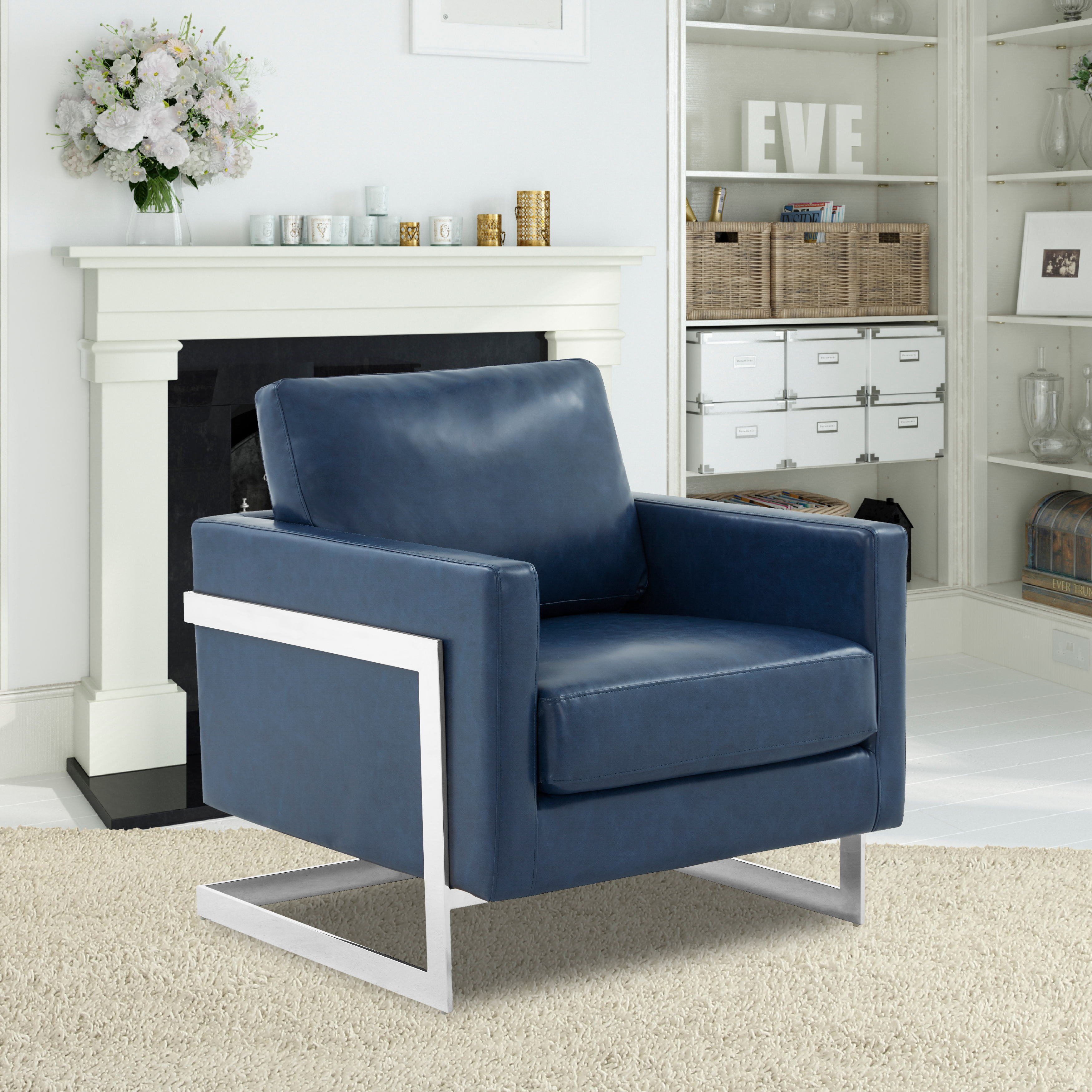 Lincoln Leather Accent Armchair With Silver Frame