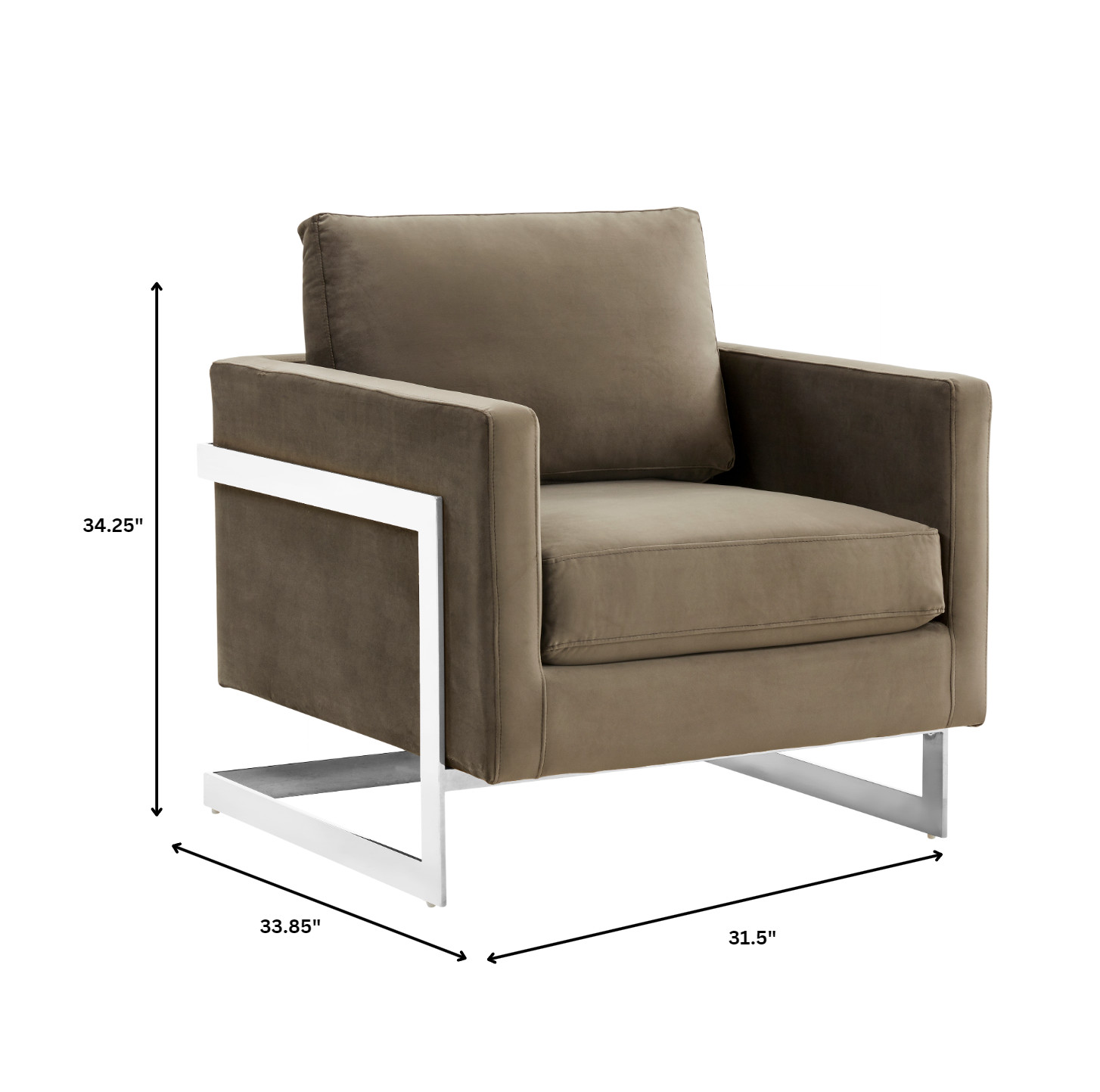 Lincoln Velvet Accent Armchair With Chromed Frame in Dark Grey