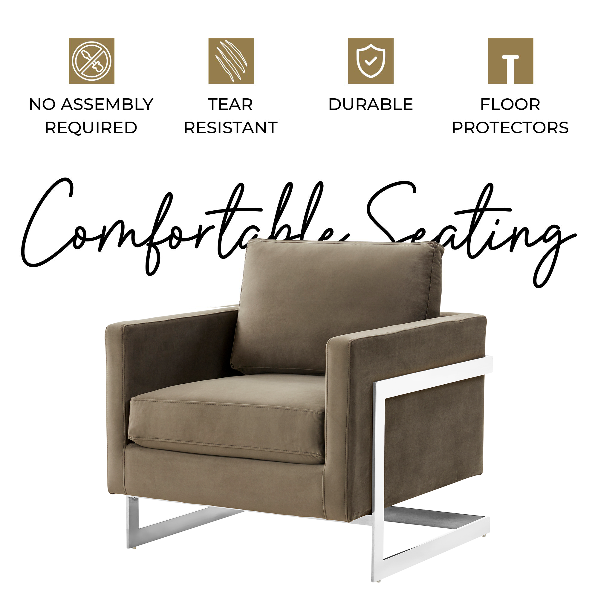 Lincoln Velvet Accent Armchair With Chromed Frame in Dark Grey