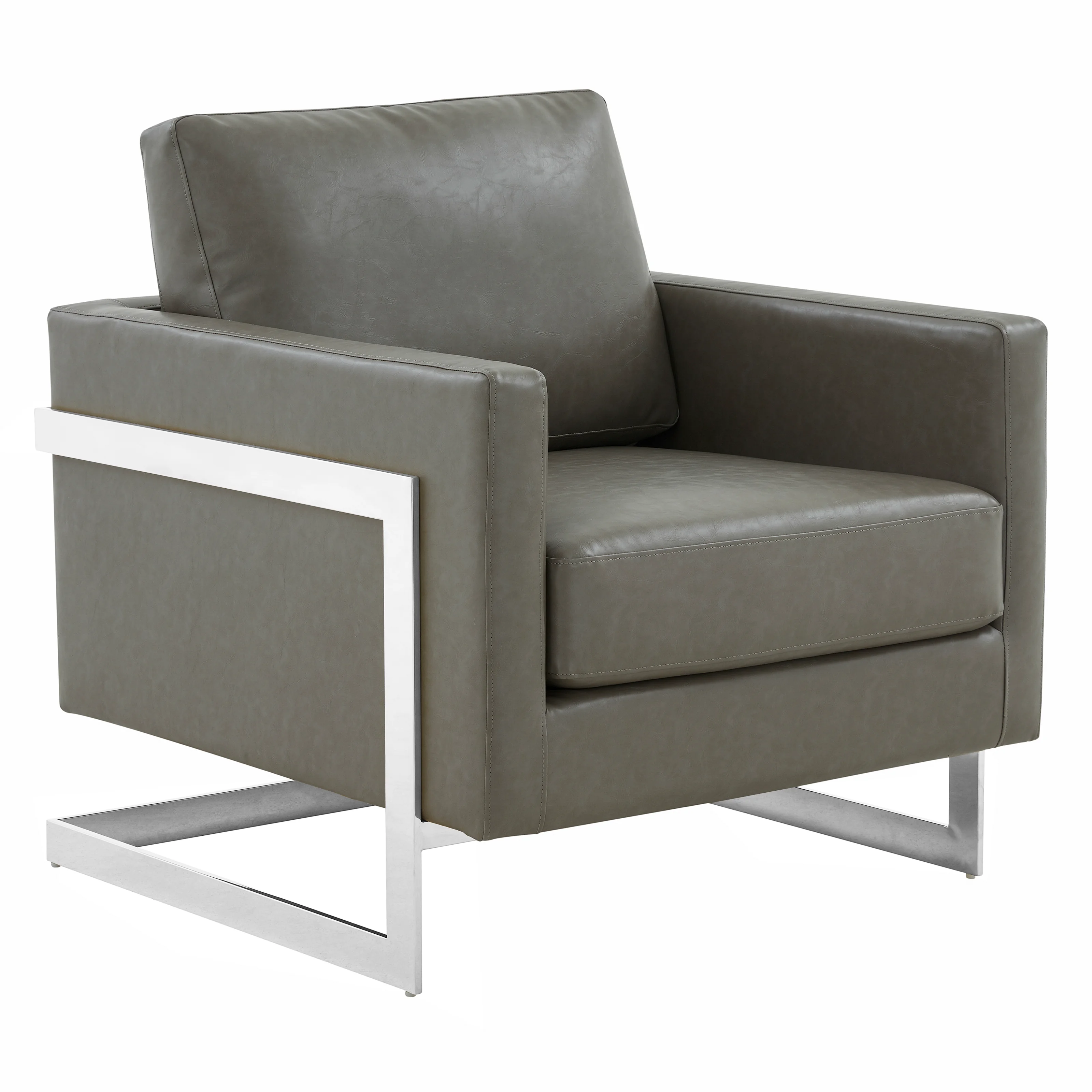 Lincoln Leather Accent Armchair With Silver Frame