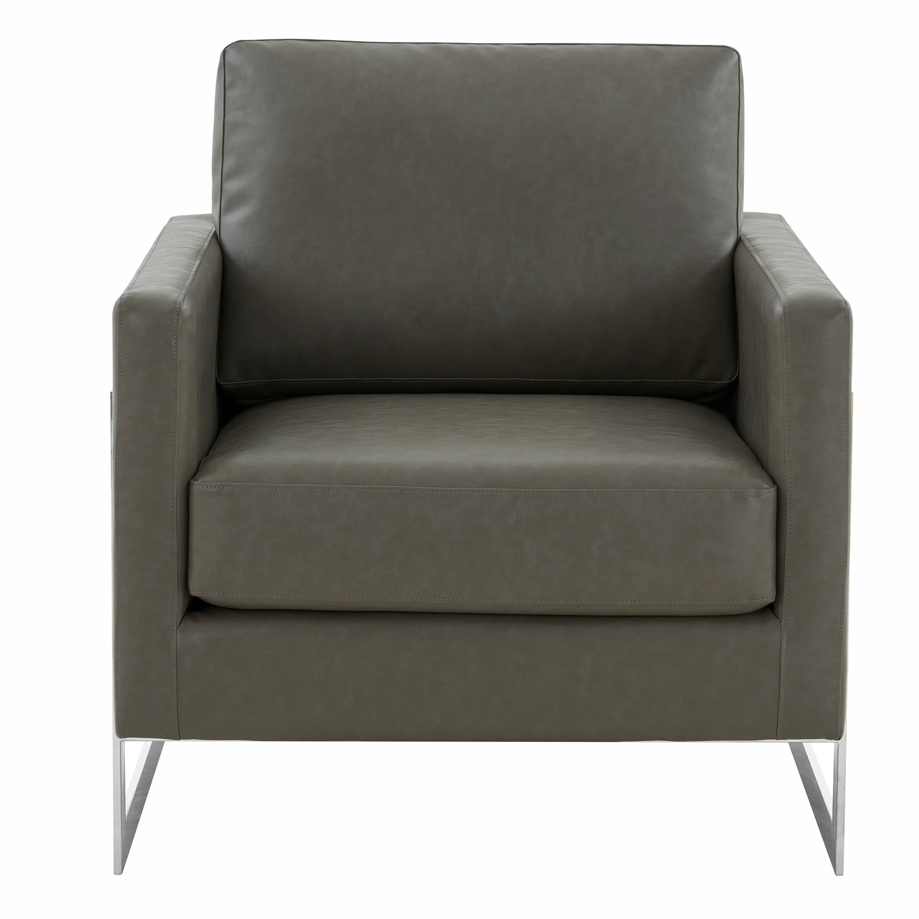 Lincoln Leather Accent Armchair With Silver Frame