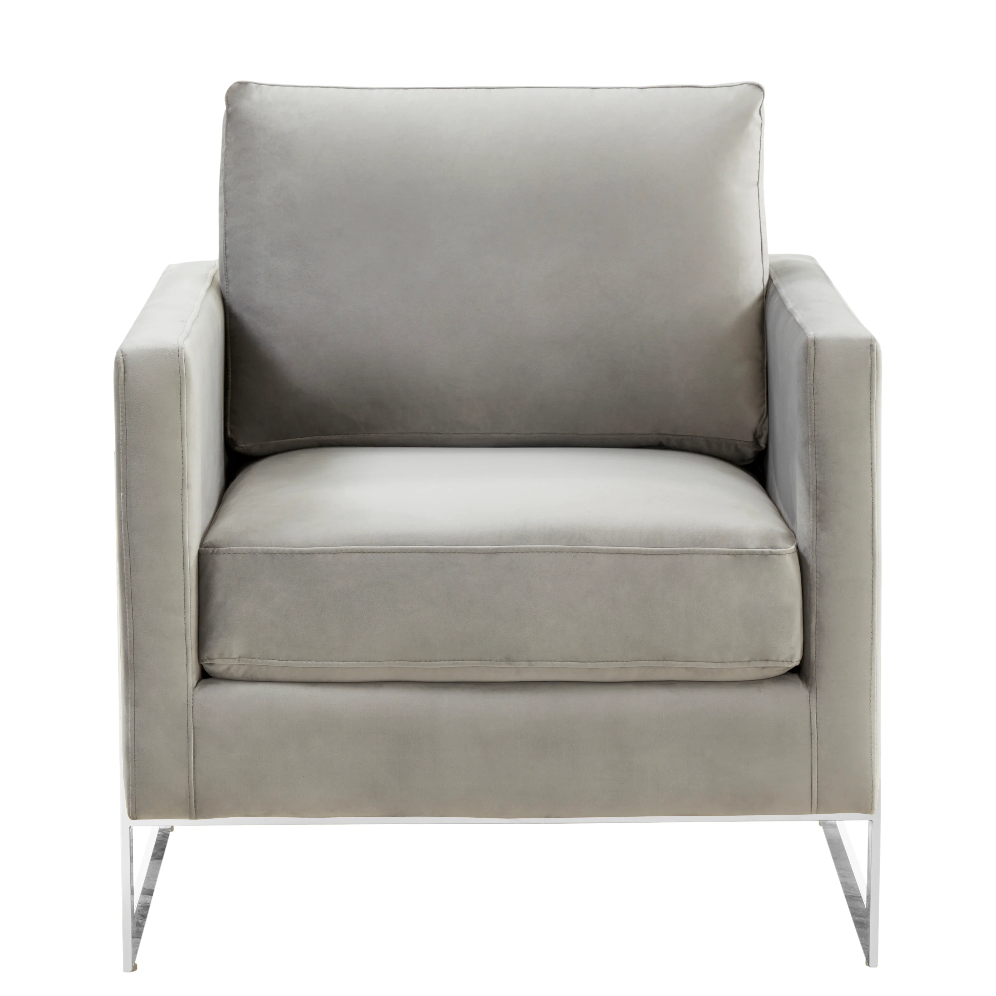 Lincoln Velvet Accent Armchair With Chromed Frame in Light Grey