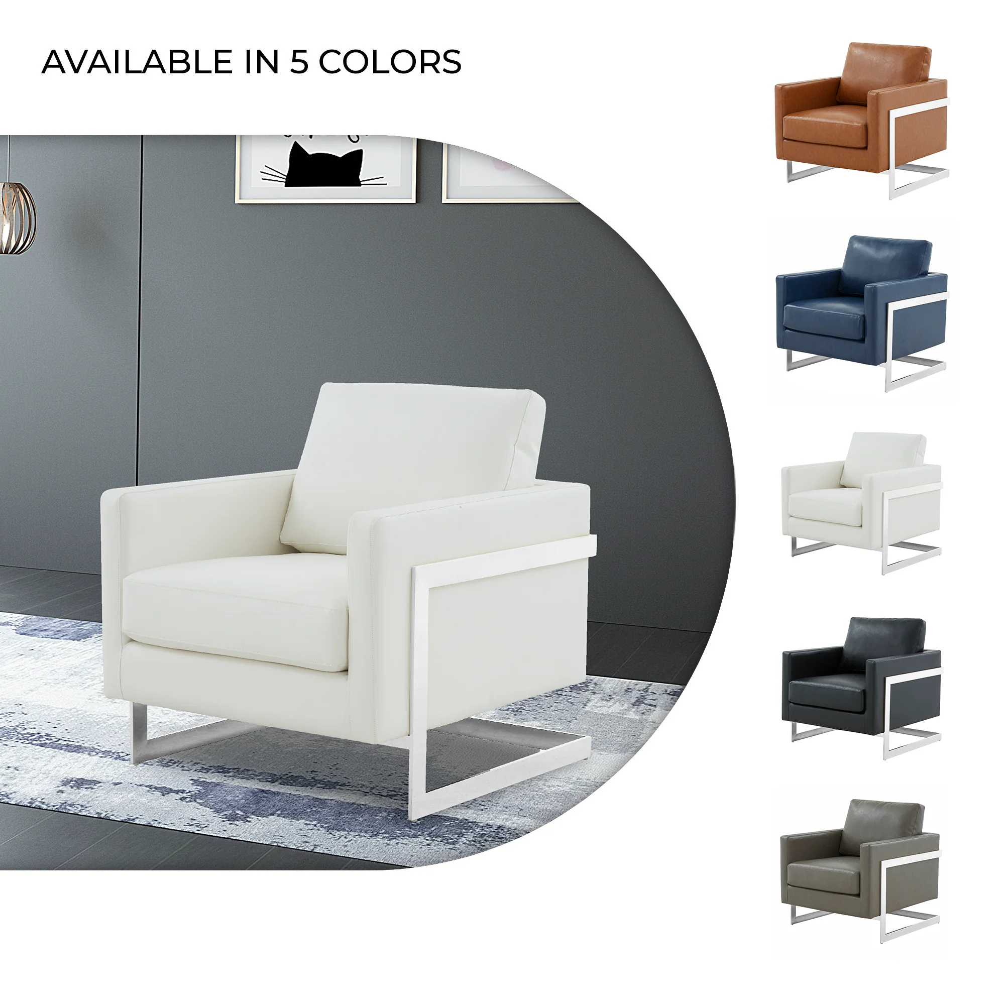 Lincoln Leather Accent Armchair With Silver Frame