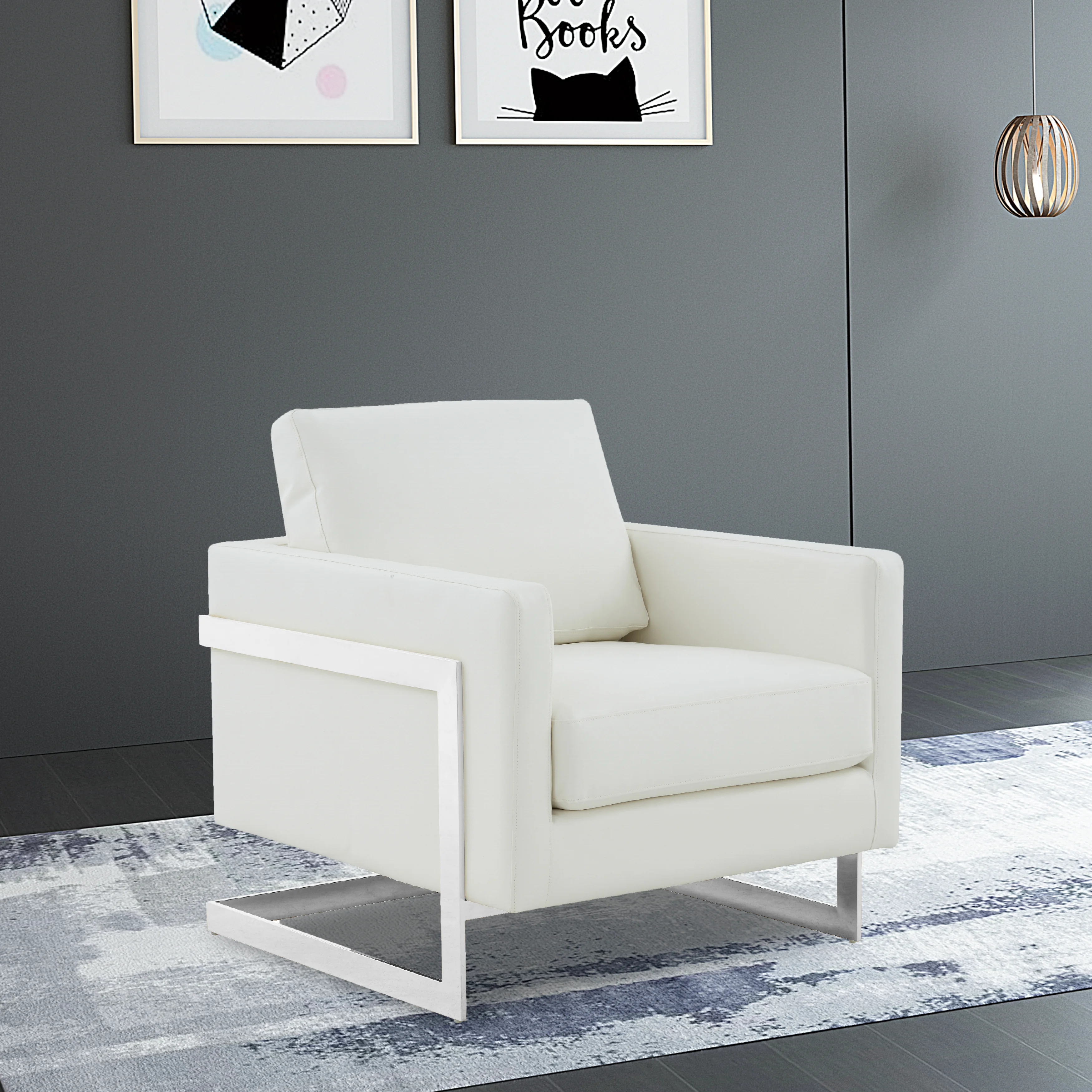 Lincoln Leather Accent Armchair With Silver Frame