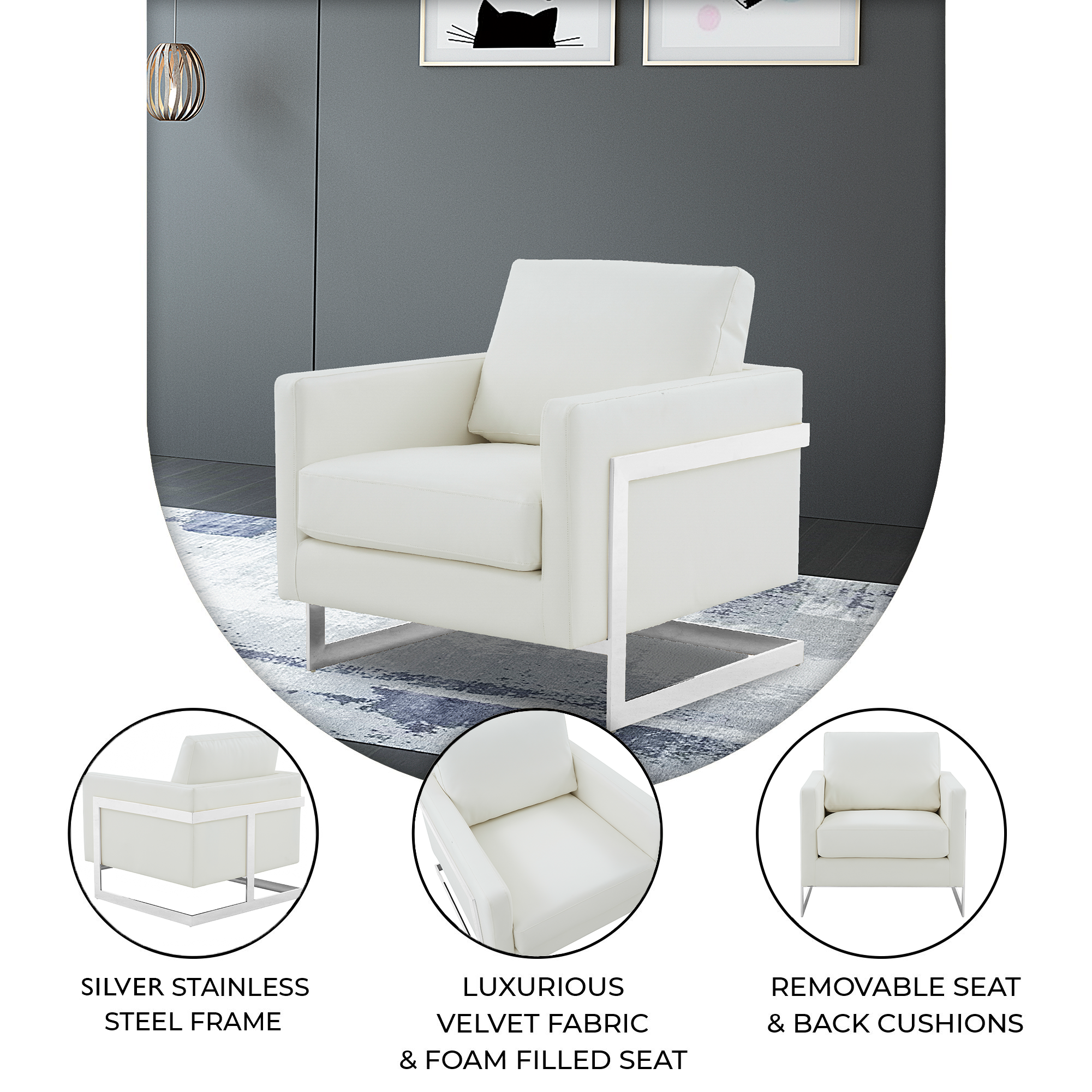 Lincoln Leather Accent Armchair With Silver Frame