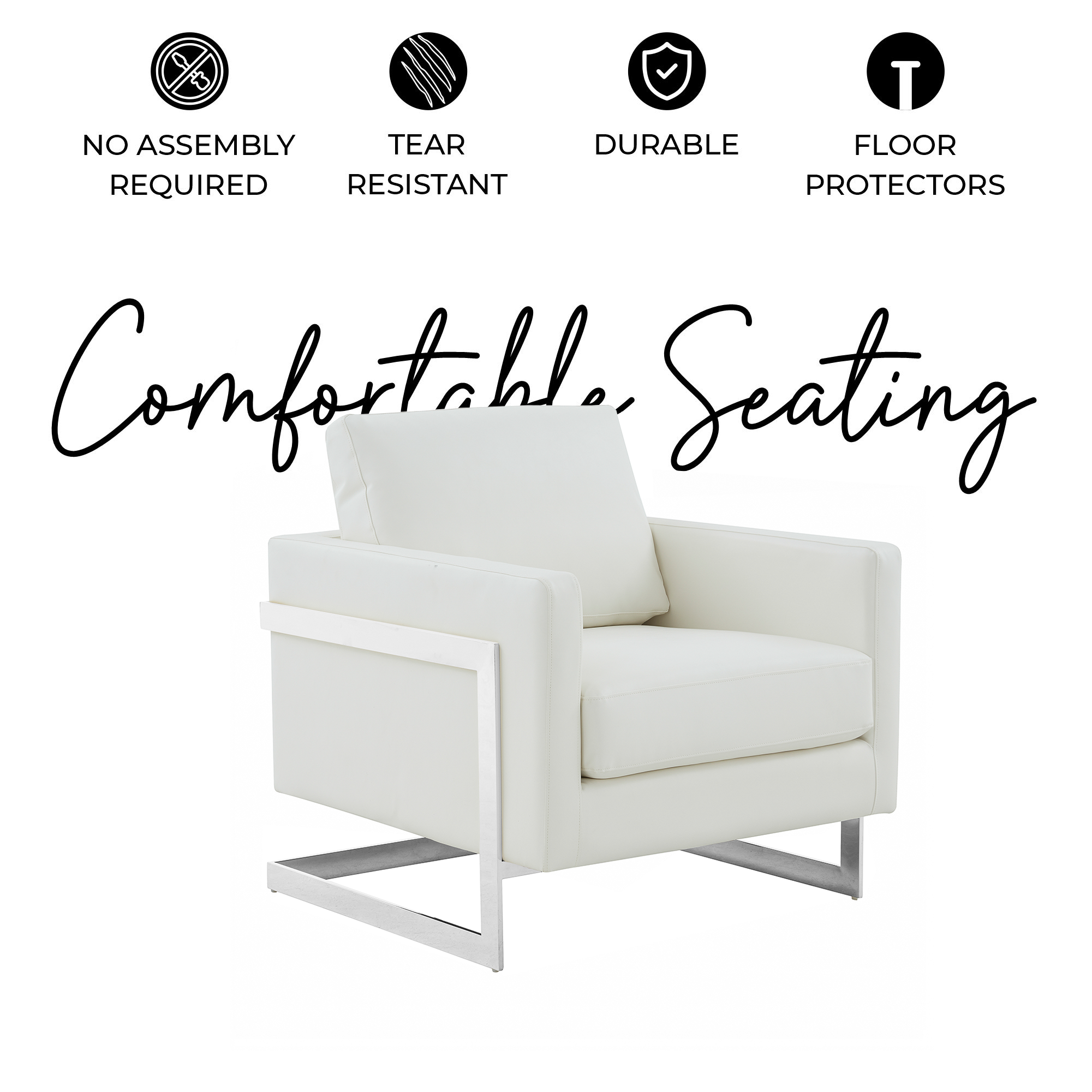 Lincoln Leather Accent Armchair With Silver Frame