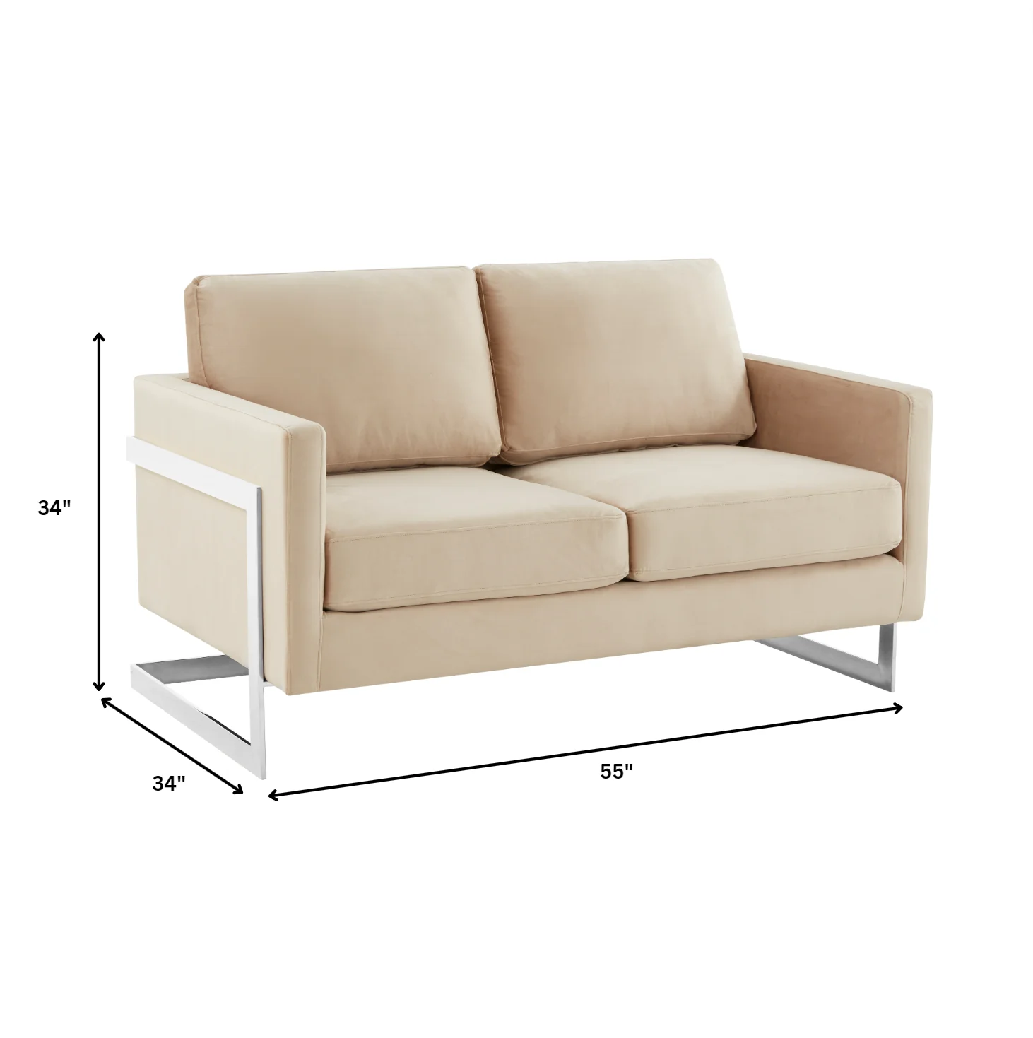 Lincoln Beige Velvet Loveseat With Chromed Frame