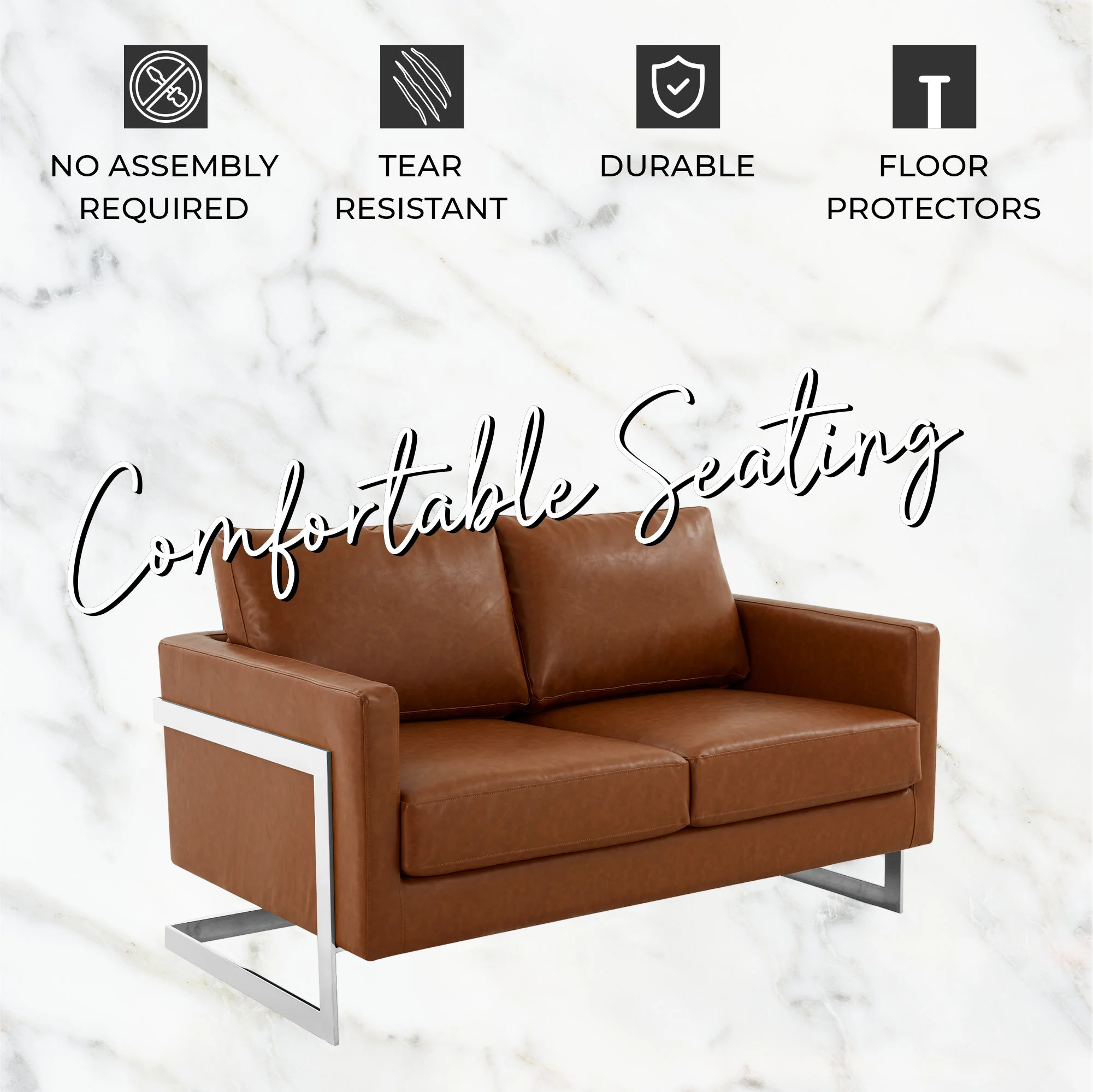 Lincoln Brown Leather Loveseat With Chromed Frame