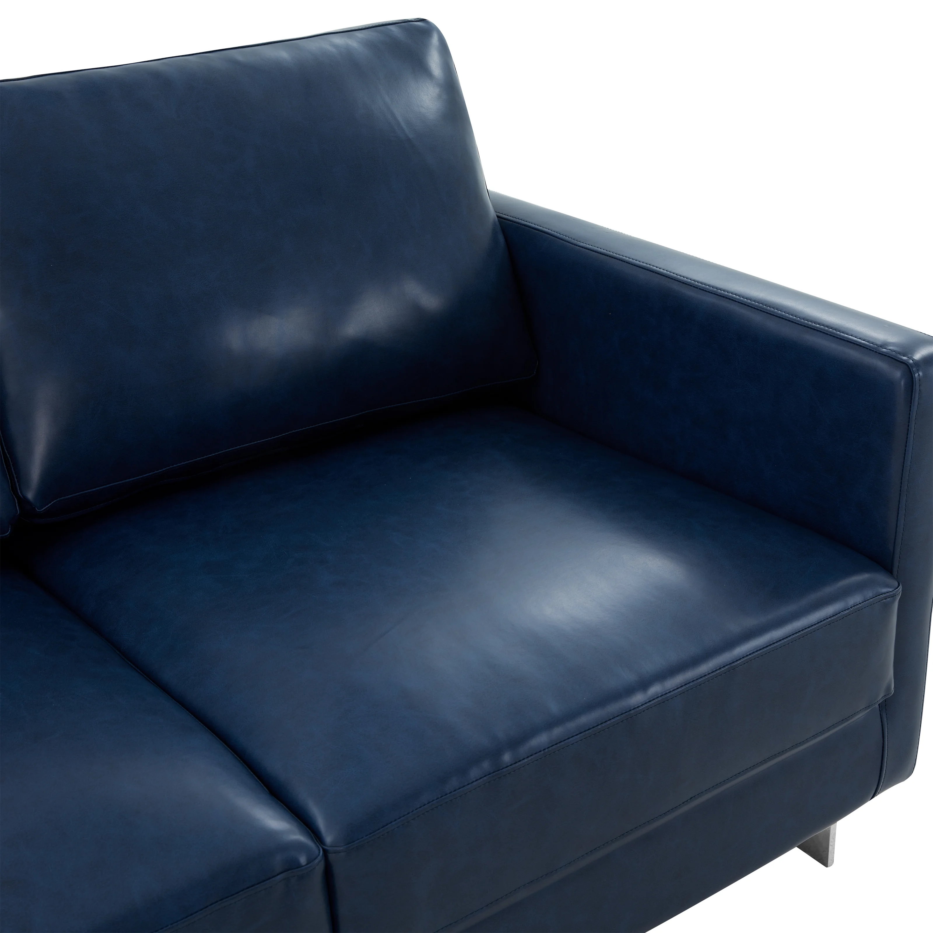 Lincoln Blue Leather Loveseat With Chromed Frame