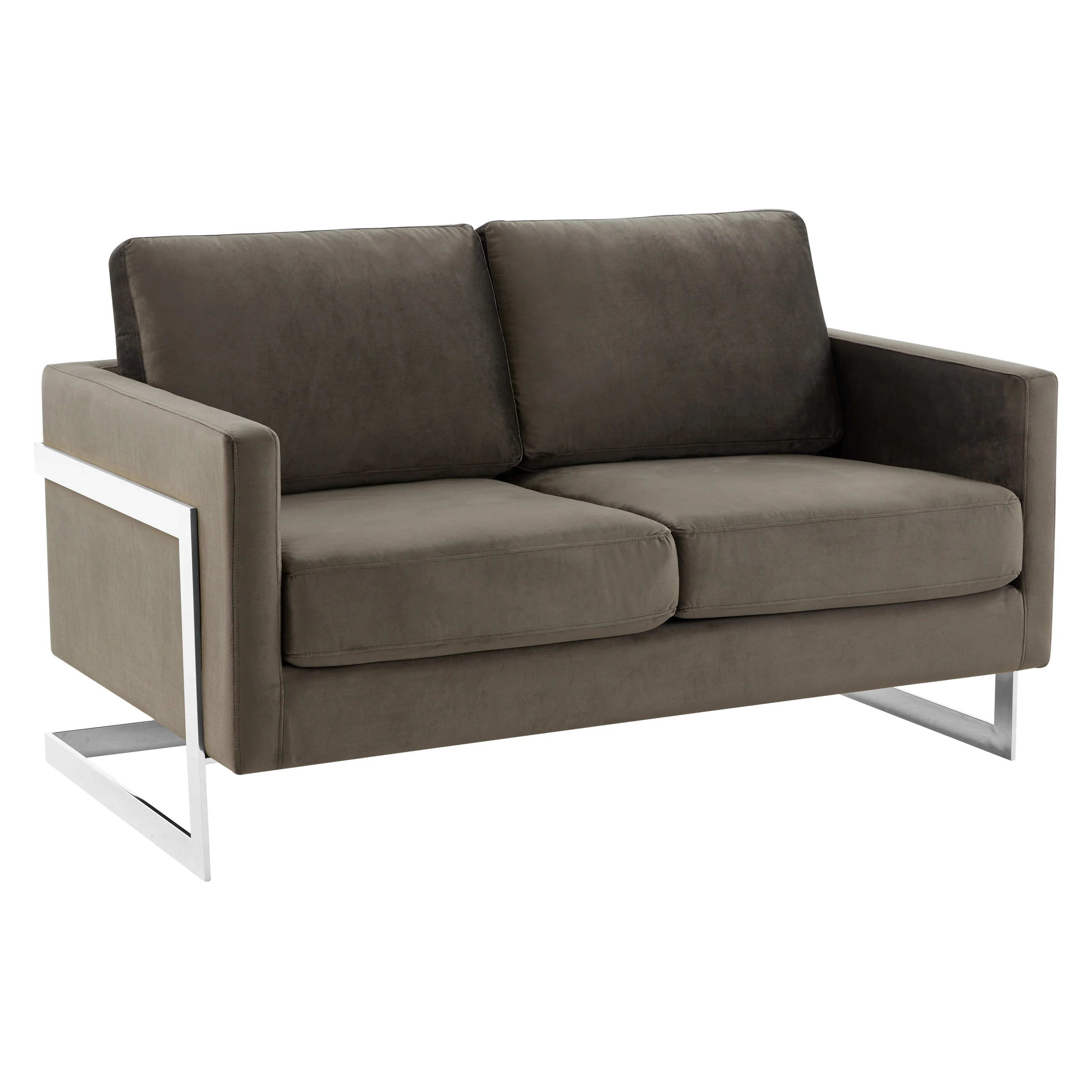 Lincoln Dark Grey Velvet Loveseat With Chromed Frame
