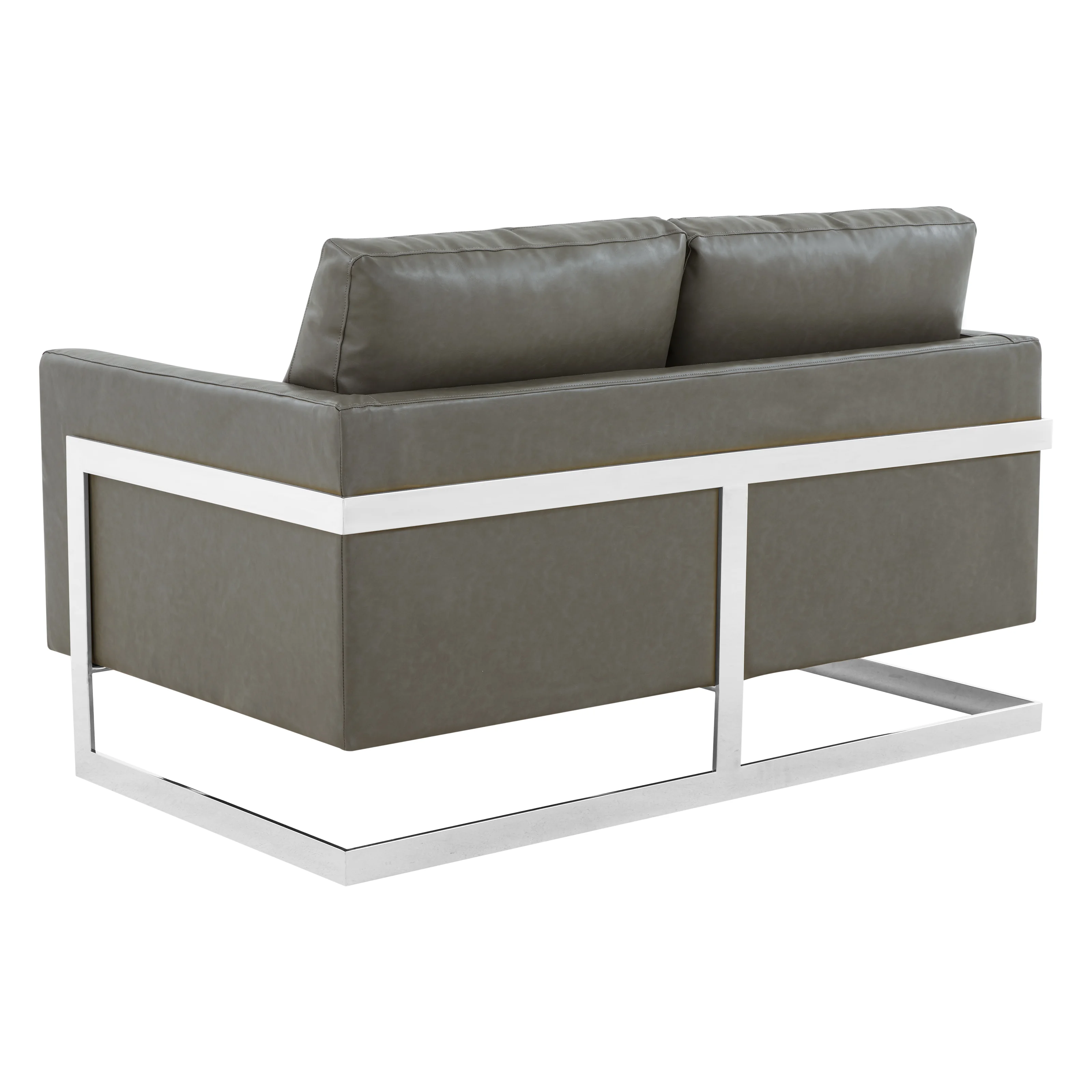 Lincoln Grey Leather Loveseat With Chromed Frame